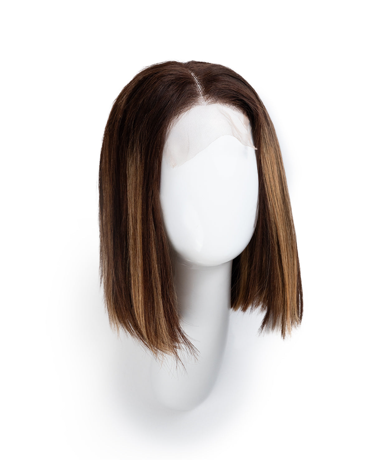 lace front bob human wig - 10" rooted beige highlights.