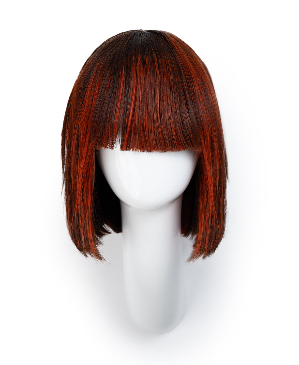 bob with fringe human wig - 8" red highlights.