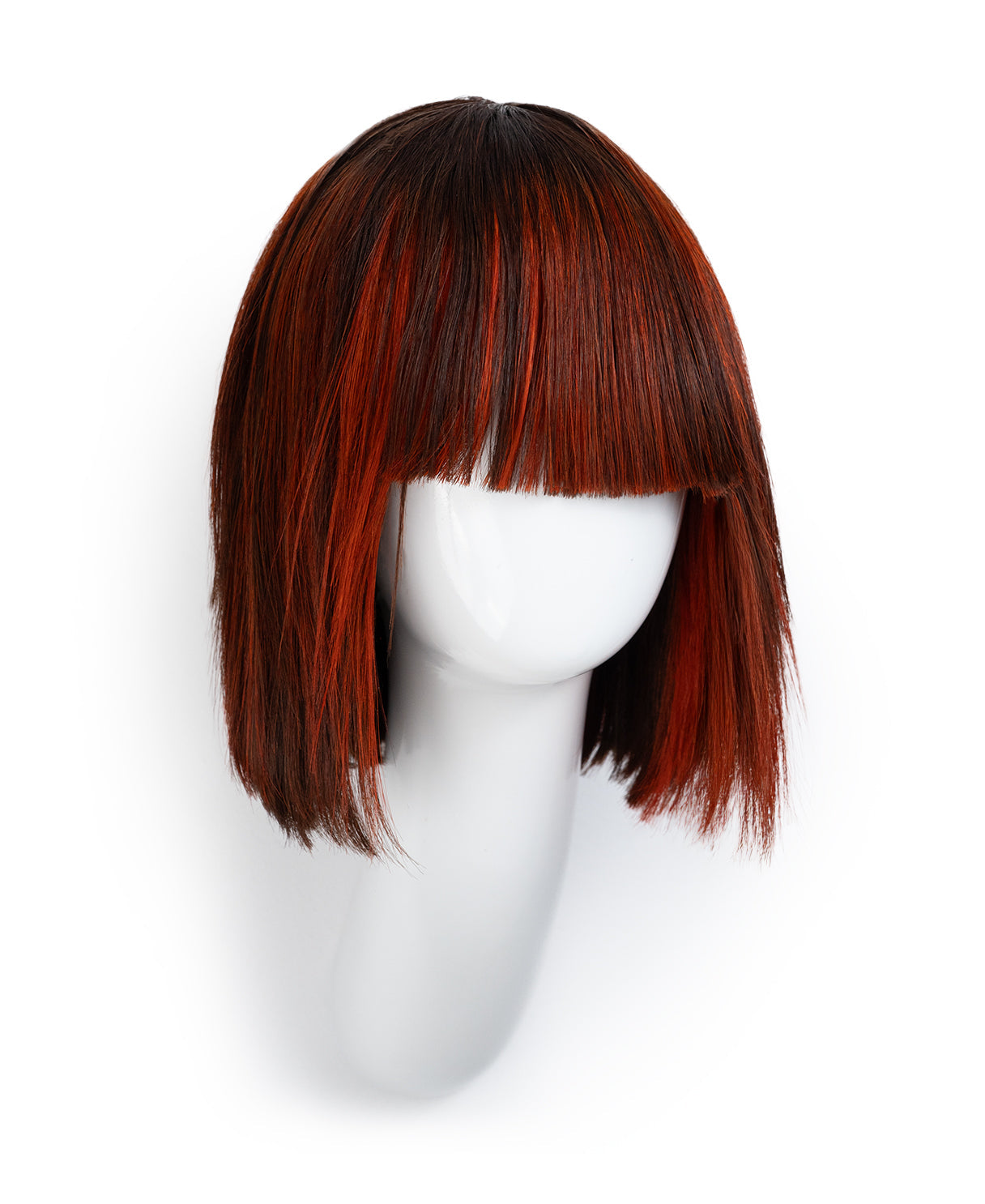 bob with fringe human wig - 8" red highlights.