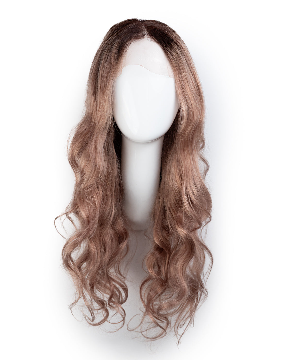 lace front wavy human wig - 22" rooted rosé.