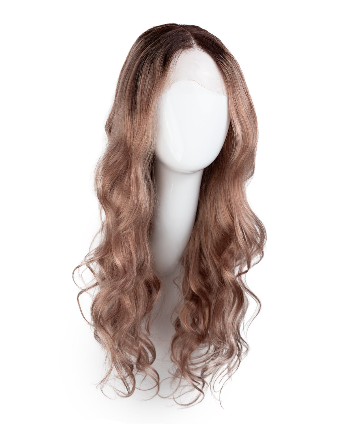 lace front wavy human wig - 22" rooted rosé.