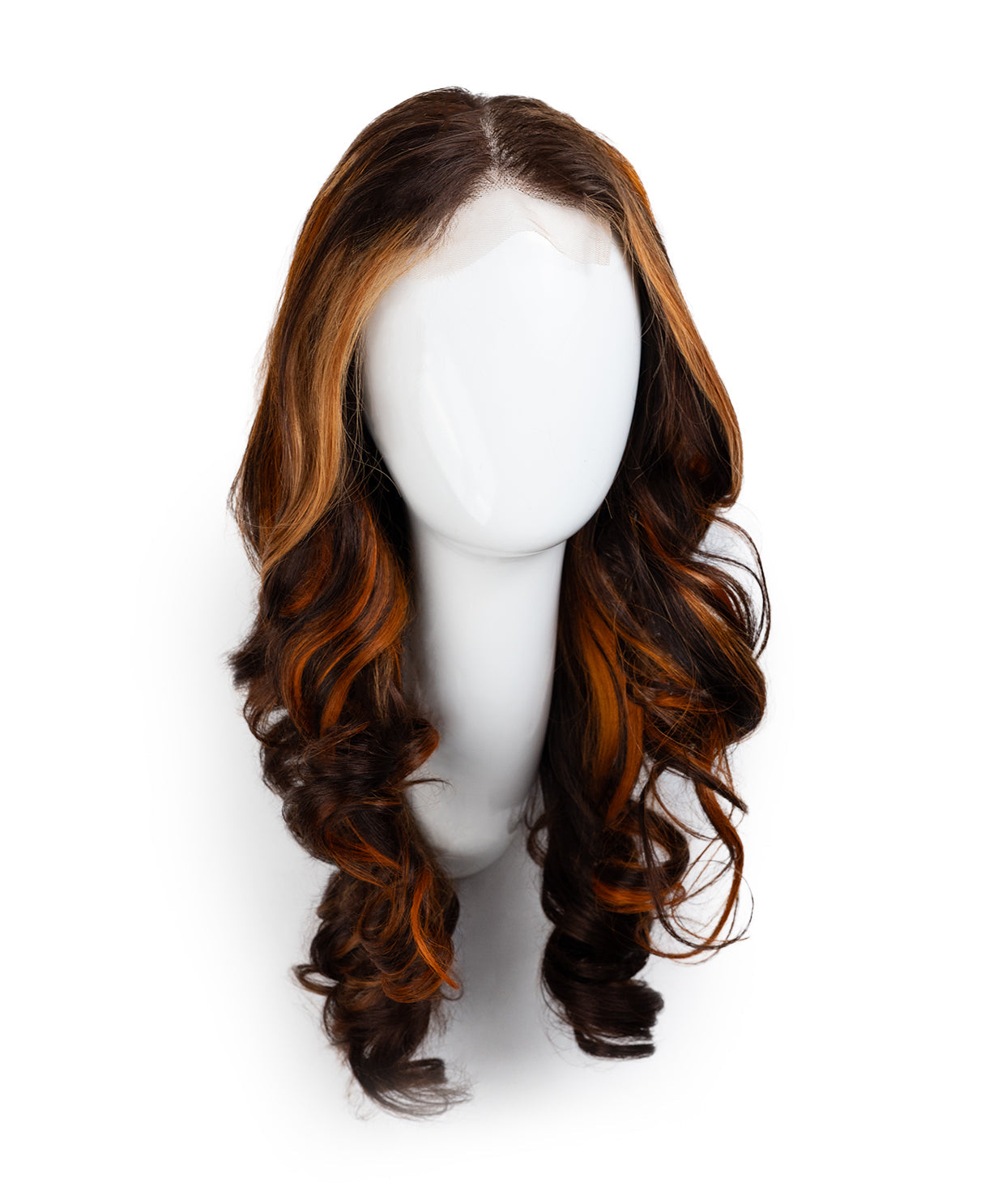 lace front wavy human wig - 18" copper highlights.