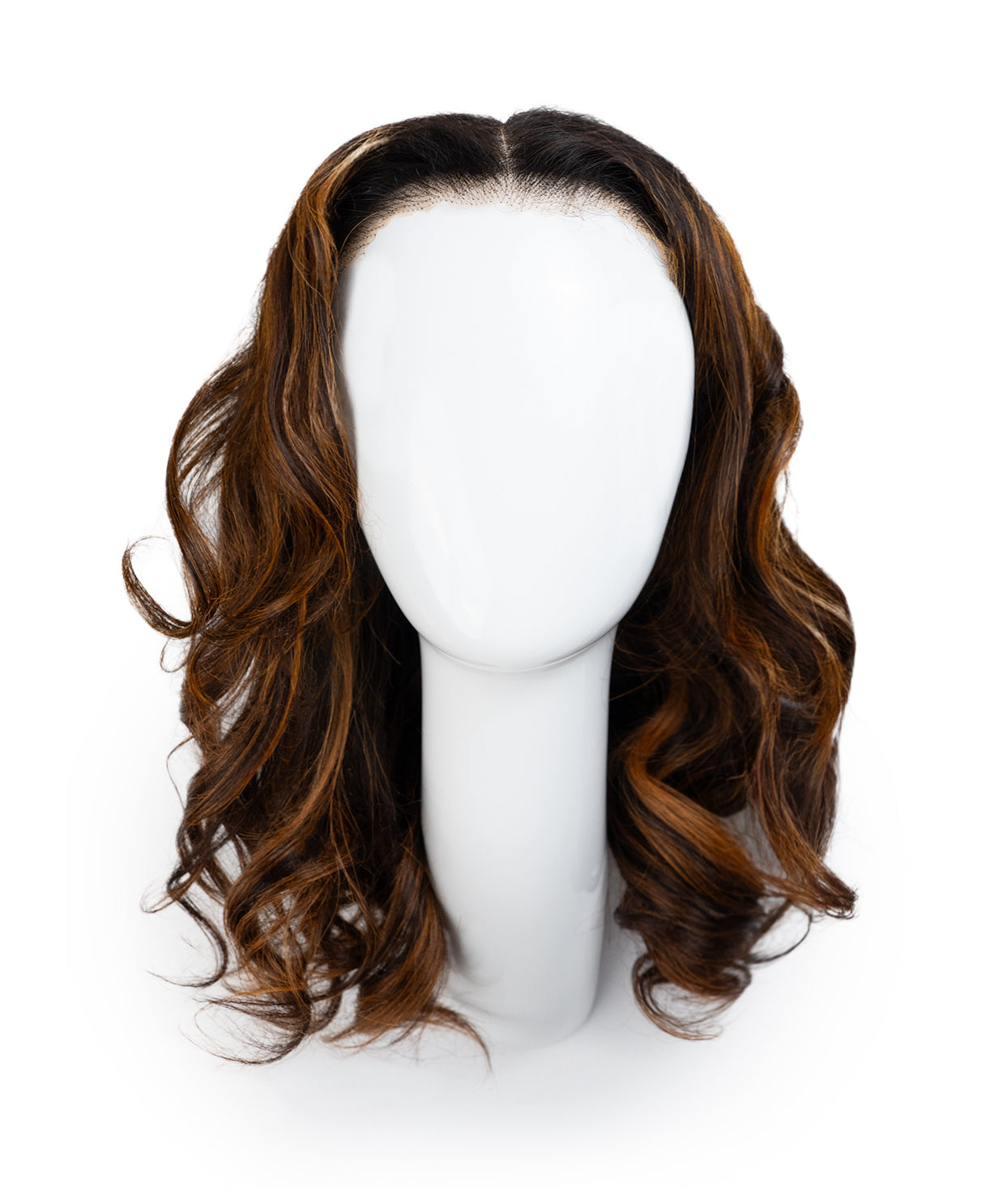 put on & go human wig blowout - 14" rusty brown balayage.