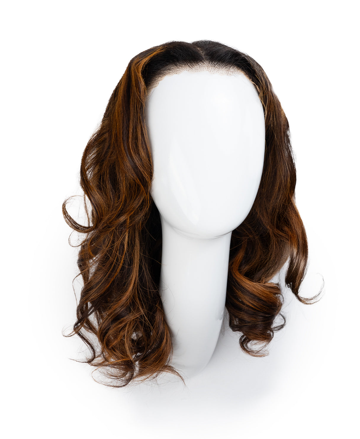 put on & go human wig blowout - 14" rusty brown balayage.
