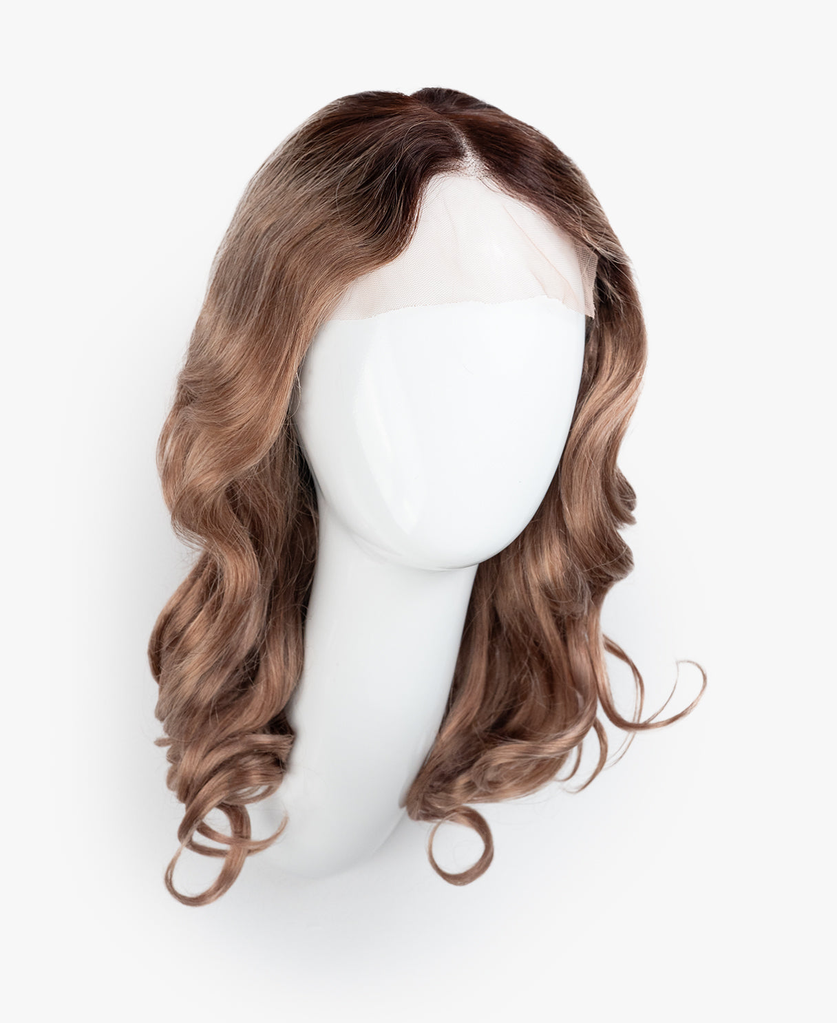soft curls front lace wig - 14" rooted champagne blonde.