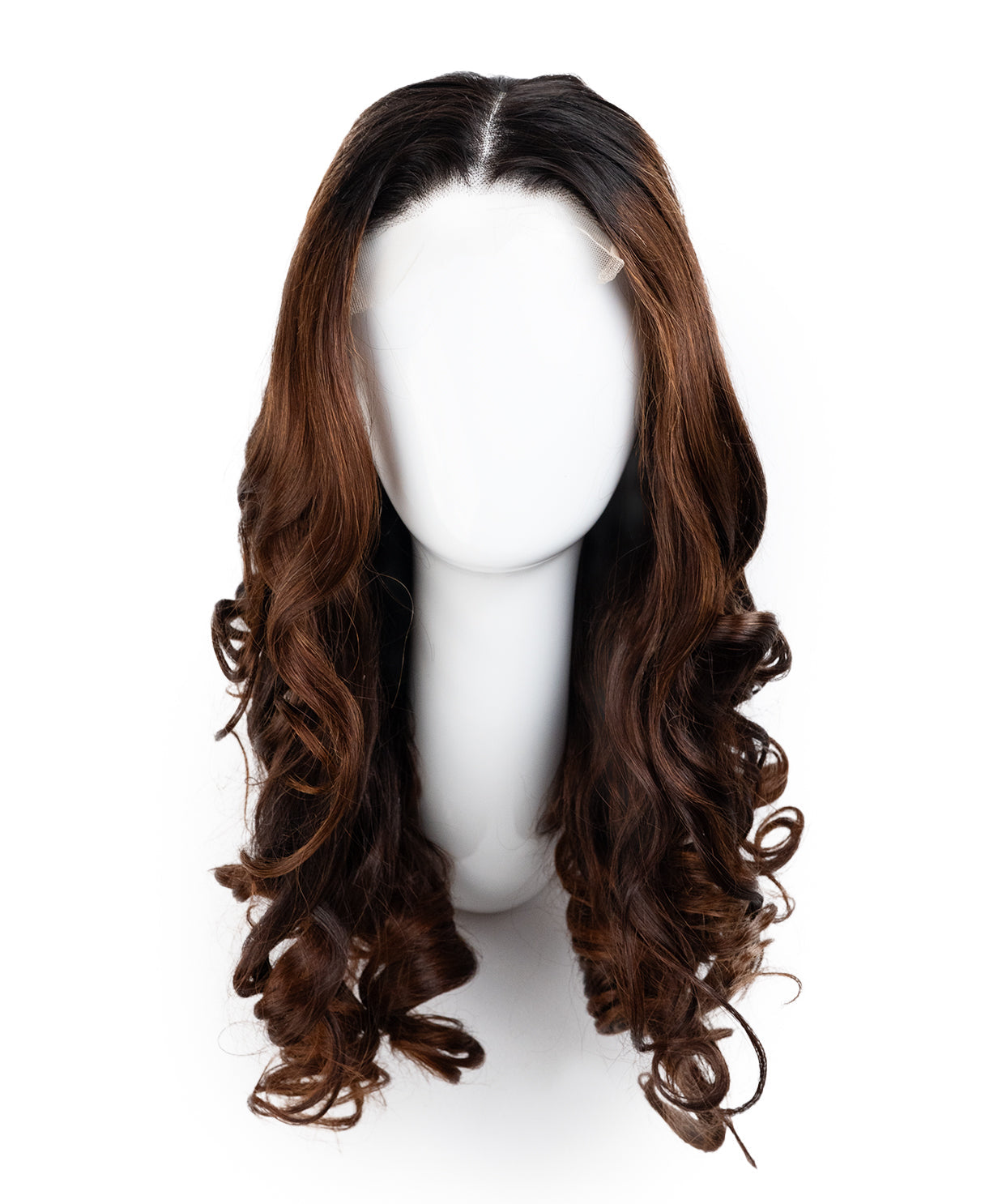 lace front human wig with bouncy curls - 18" dimensional brown.