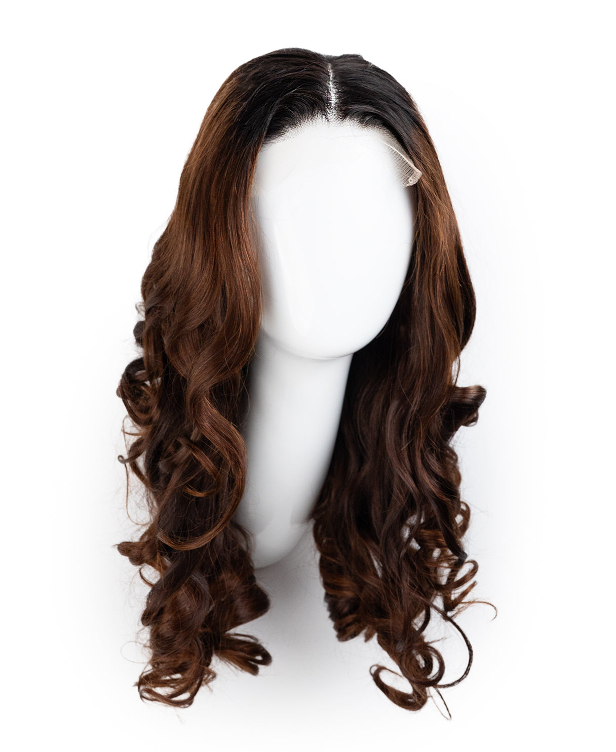 lace front human wig with bouncy curls - 18" dimensional brown.