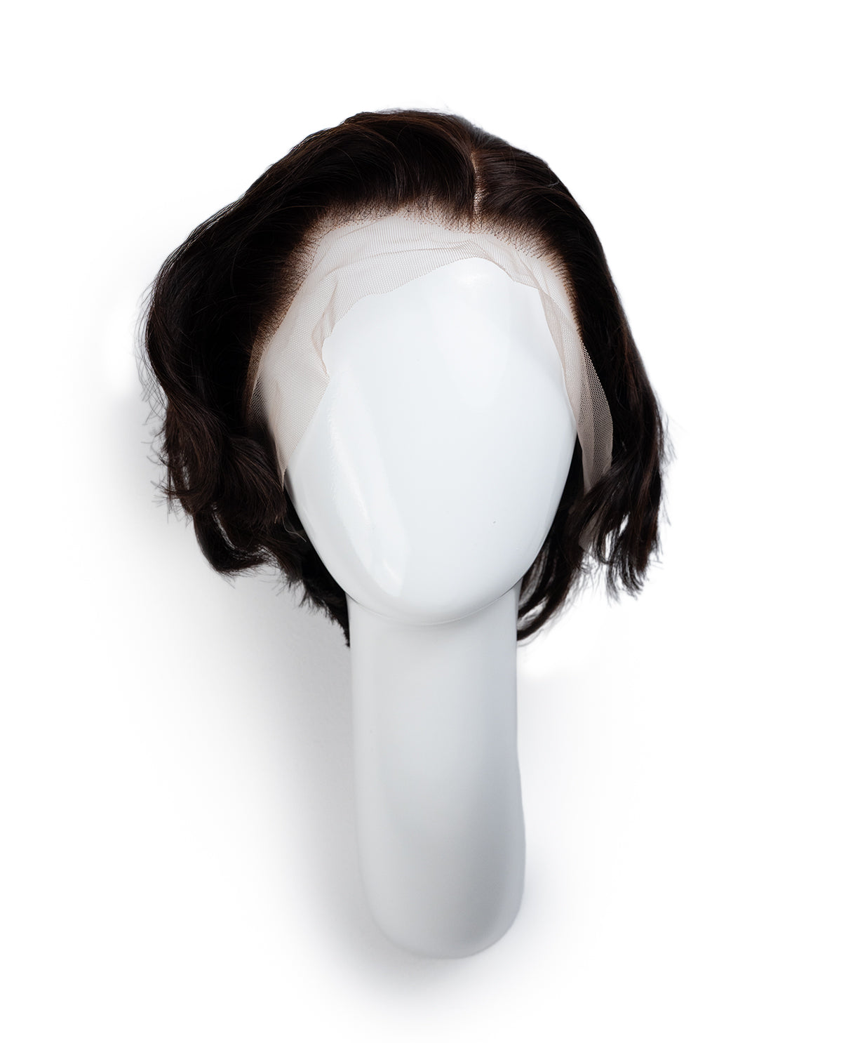 wedge lace front  human wig - 8" dark brown.