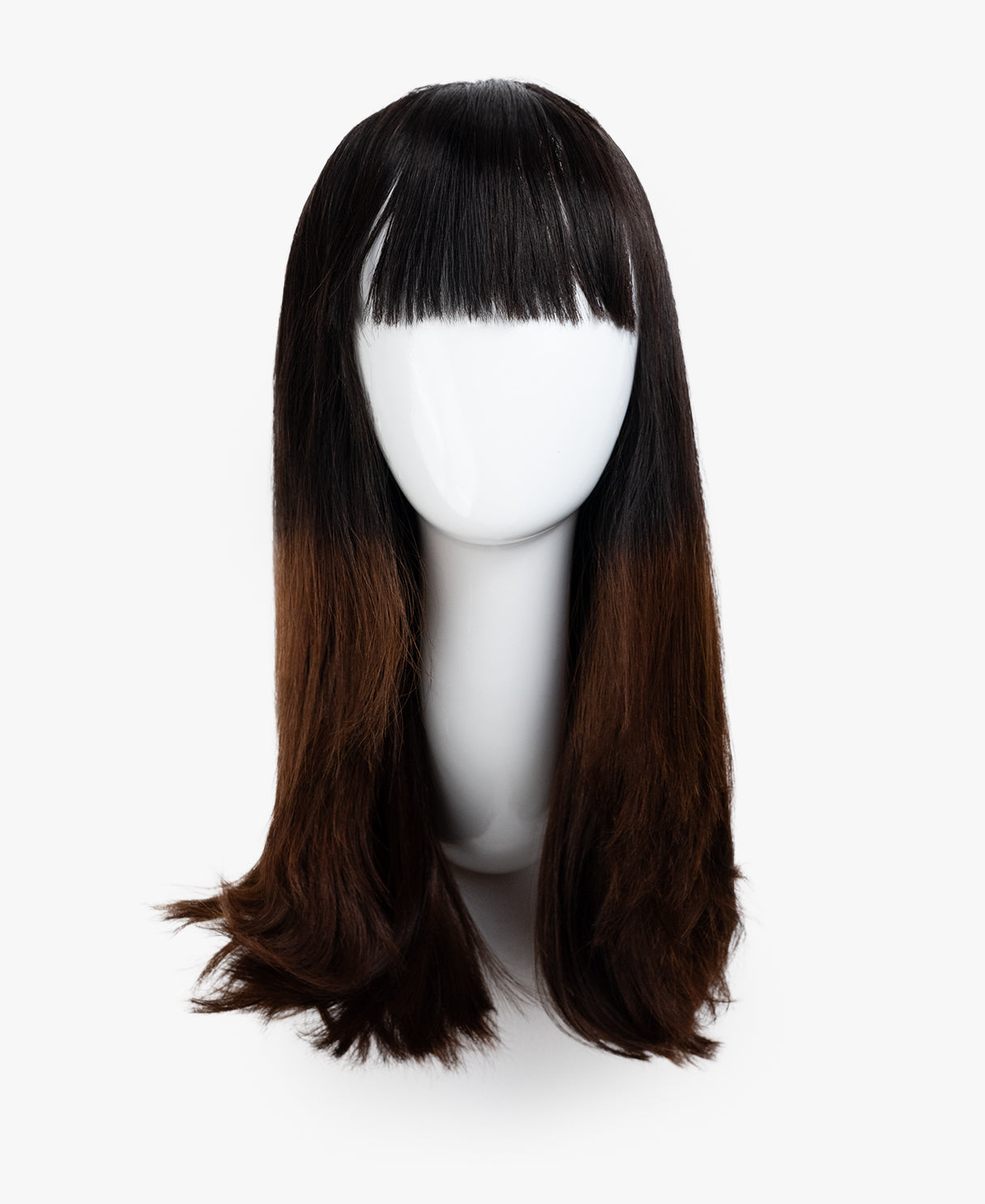 human hair wig with bangs - 20" brown ombre.