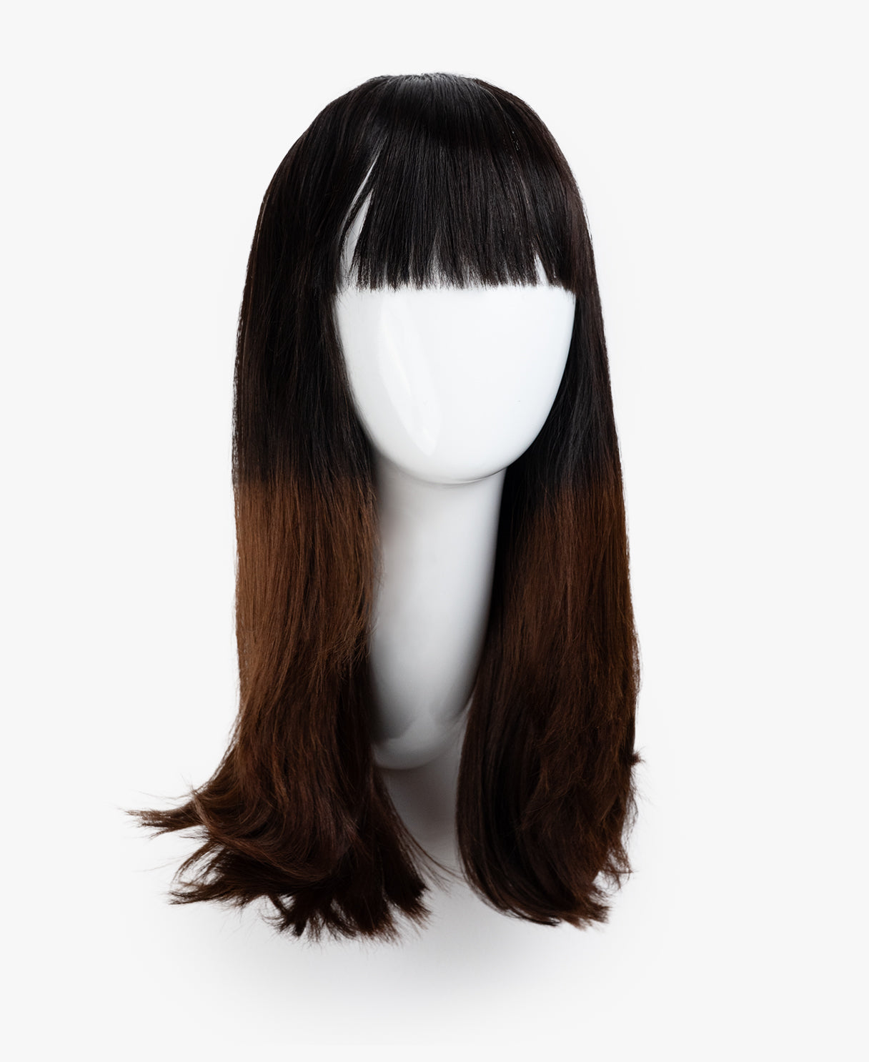 human hair wig with bangs - 20" brown ombre.