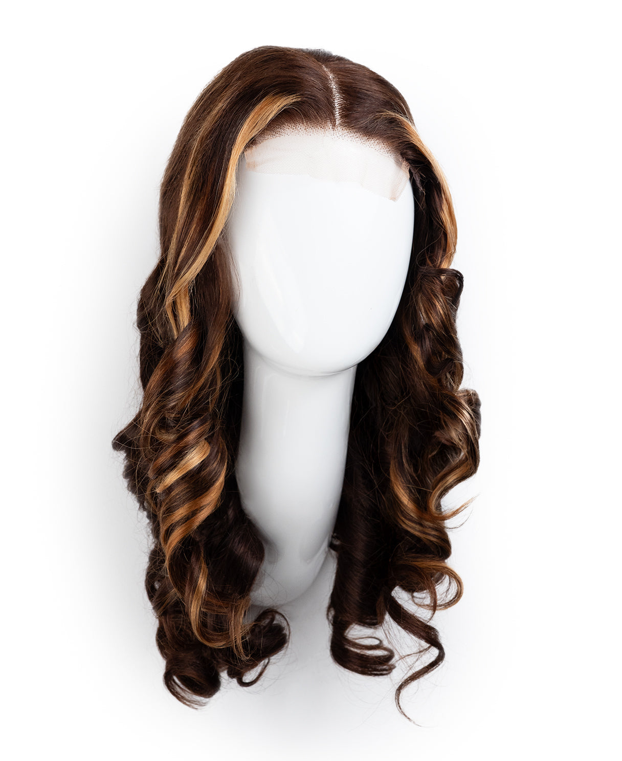 bouncy curls front lace wig - 18" bronde moneypiece.