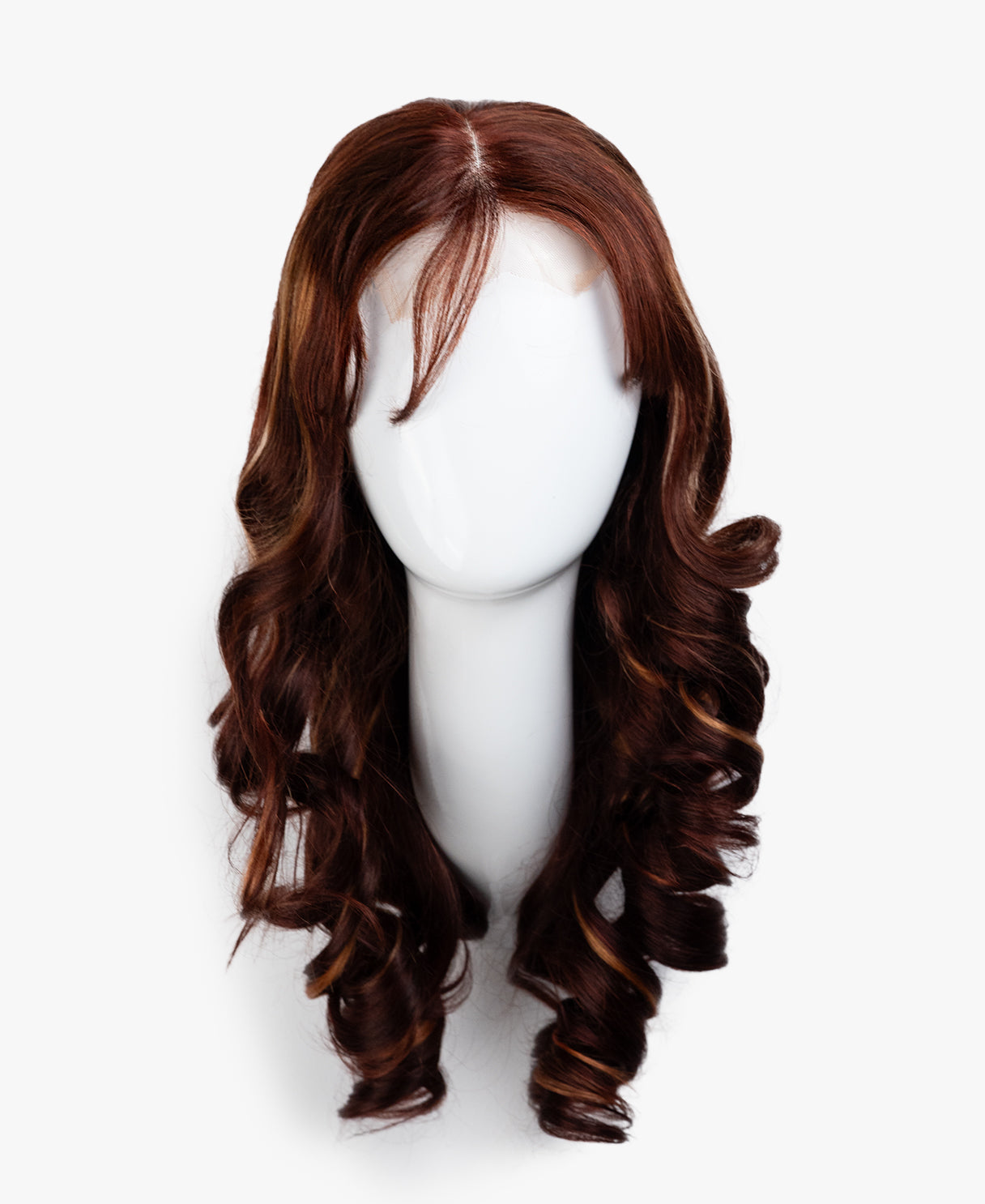 bouncy curls with bangs human wig - 18" auburn balayage.