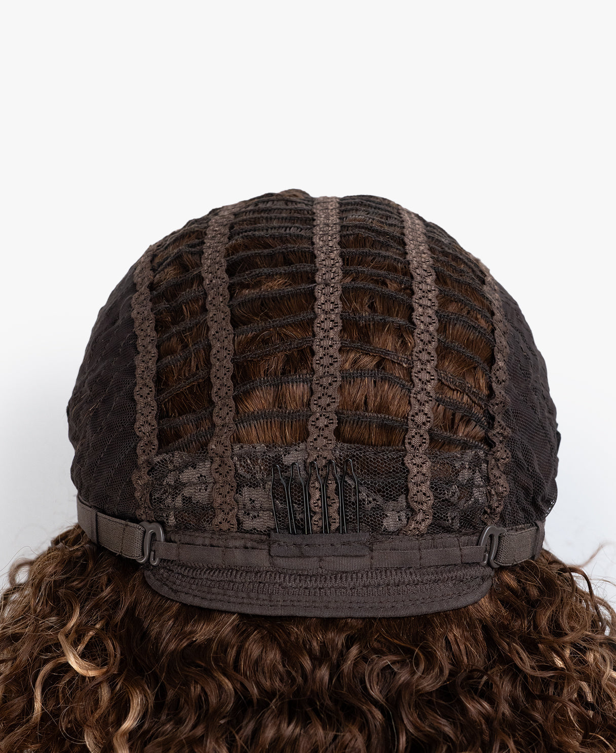 curly human hair wig with bangs - 10" brown balayage.