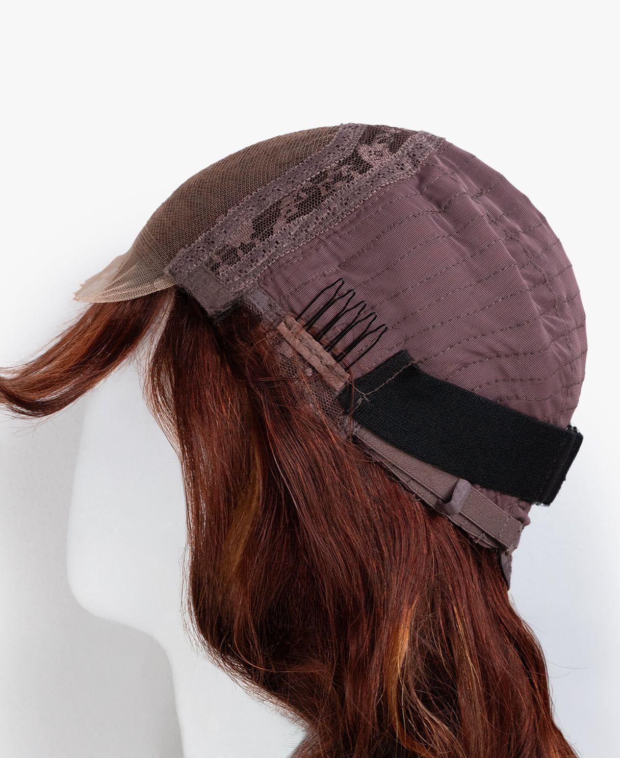 bouncy curls with bangs human wig - 18" auburn balayage.