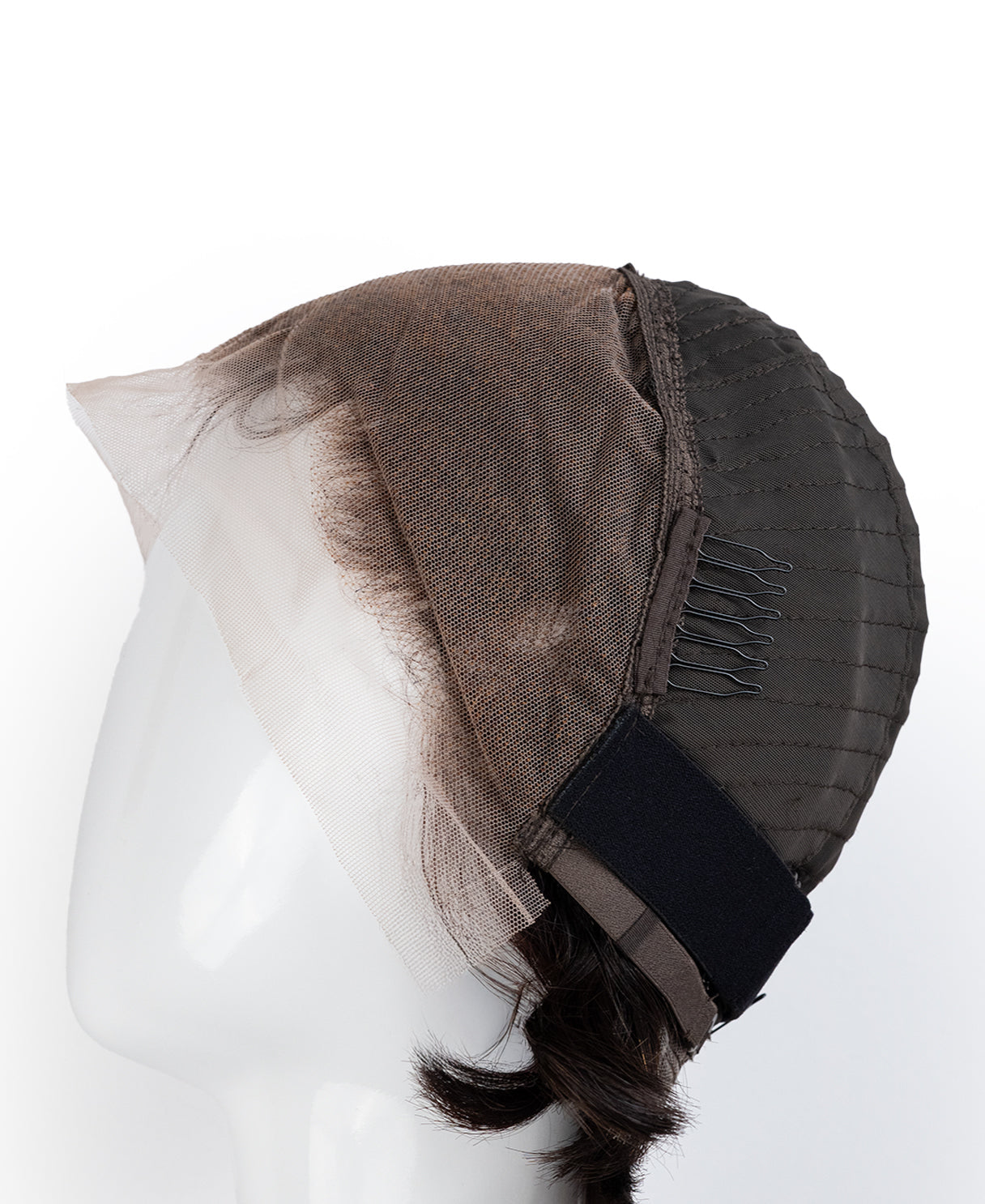 wedge lace front  human wig - 8" dark brown.