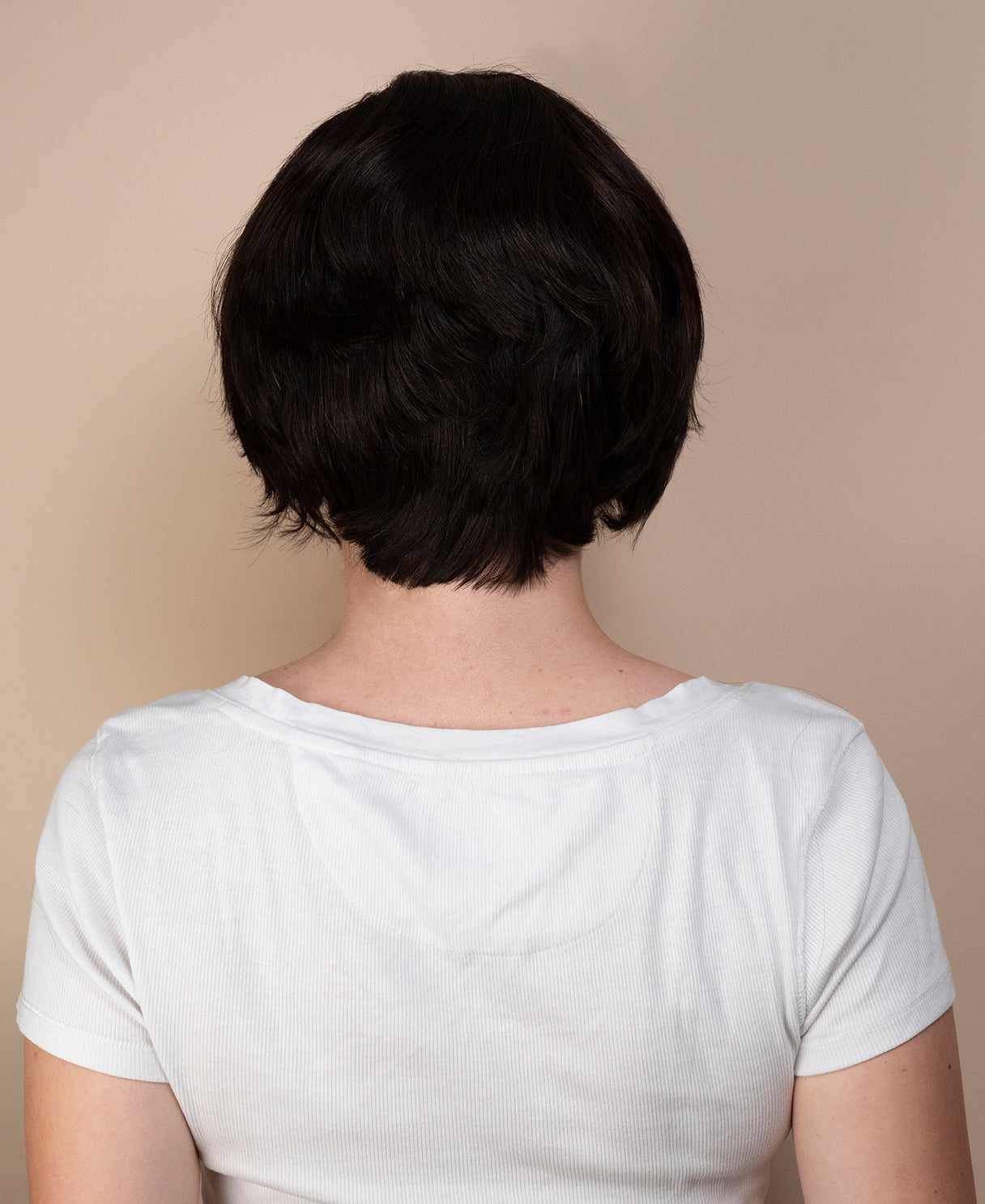 wedge lace front  human wig - 8" dark brown.