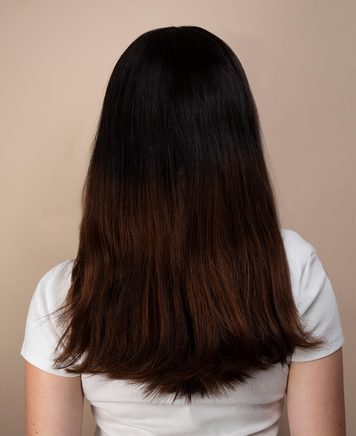 human hair wig with bangs - 20" brown ombre.