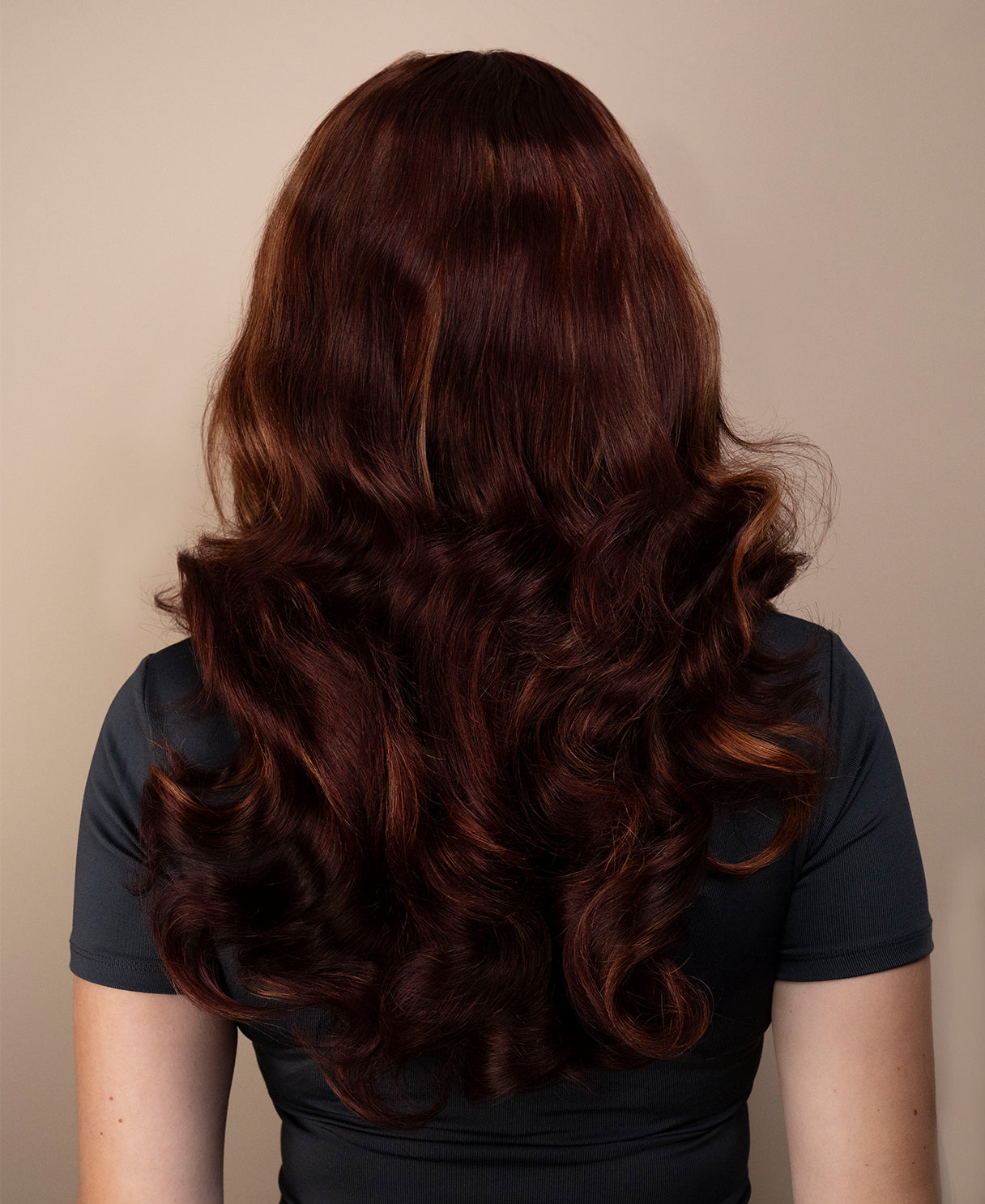 bouncy curls with bangs human wig - 18" auburn balayage.