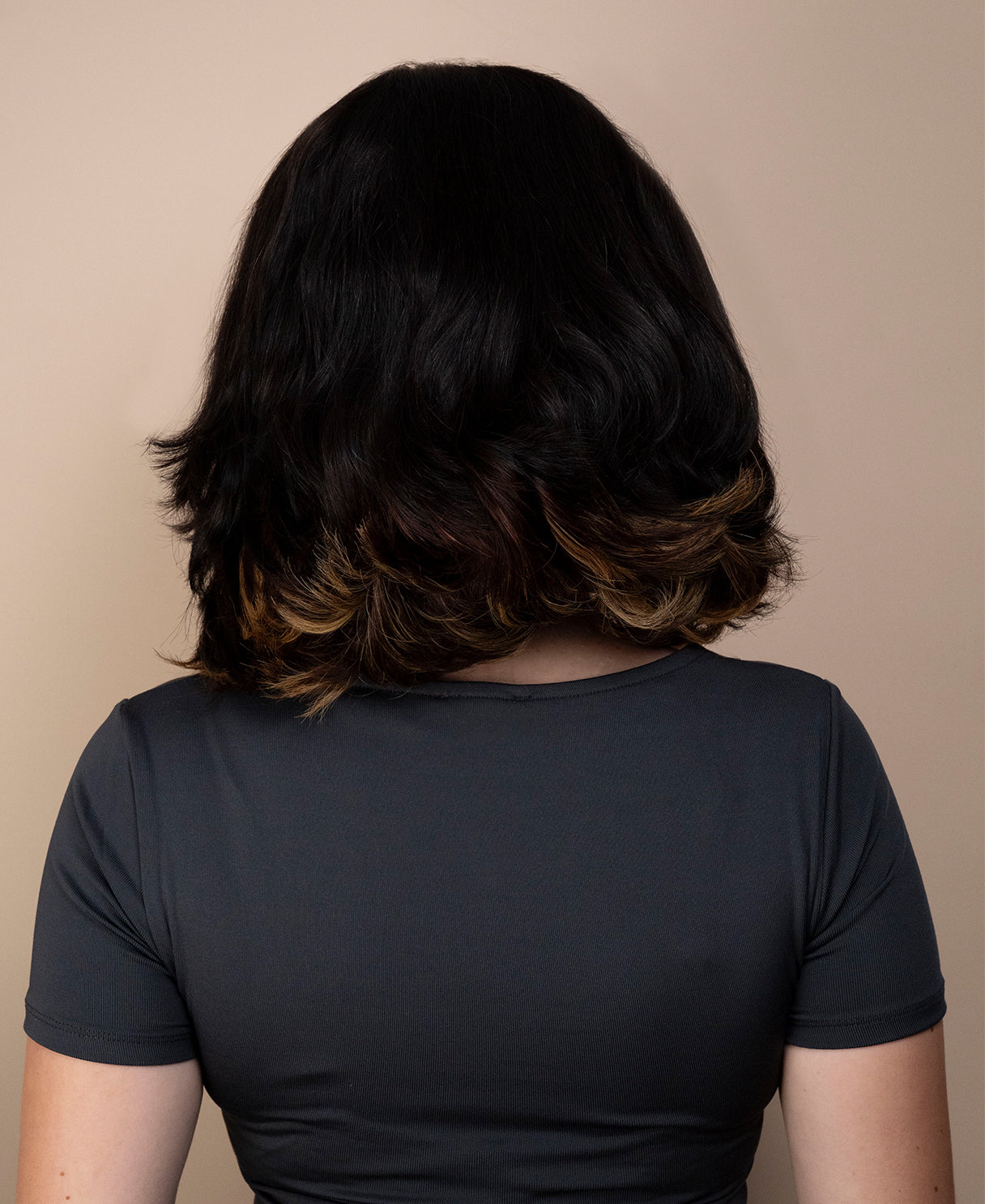 lace front bob human wig - 12" dark moneypiece.