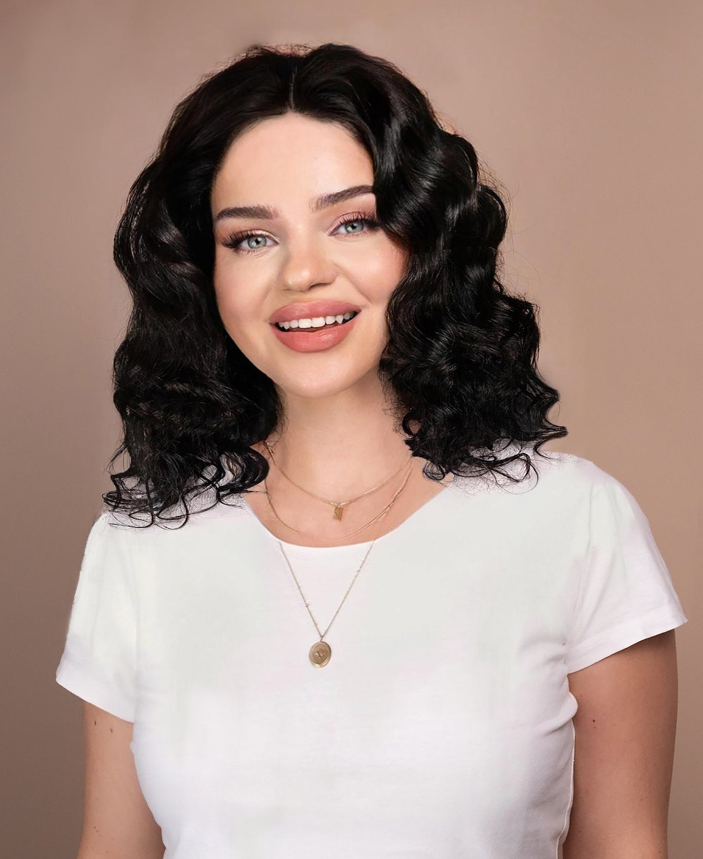 put on & go pre-cut lace curly human wig - 14" natural black.