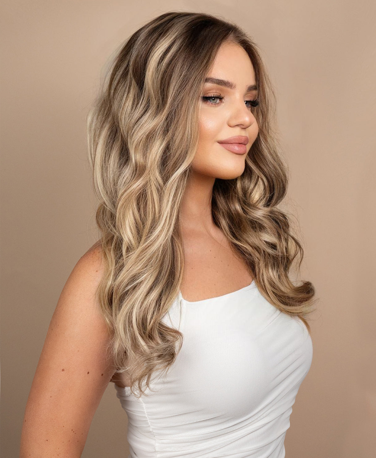 lace front human wig - 20" ash blonde highlights.