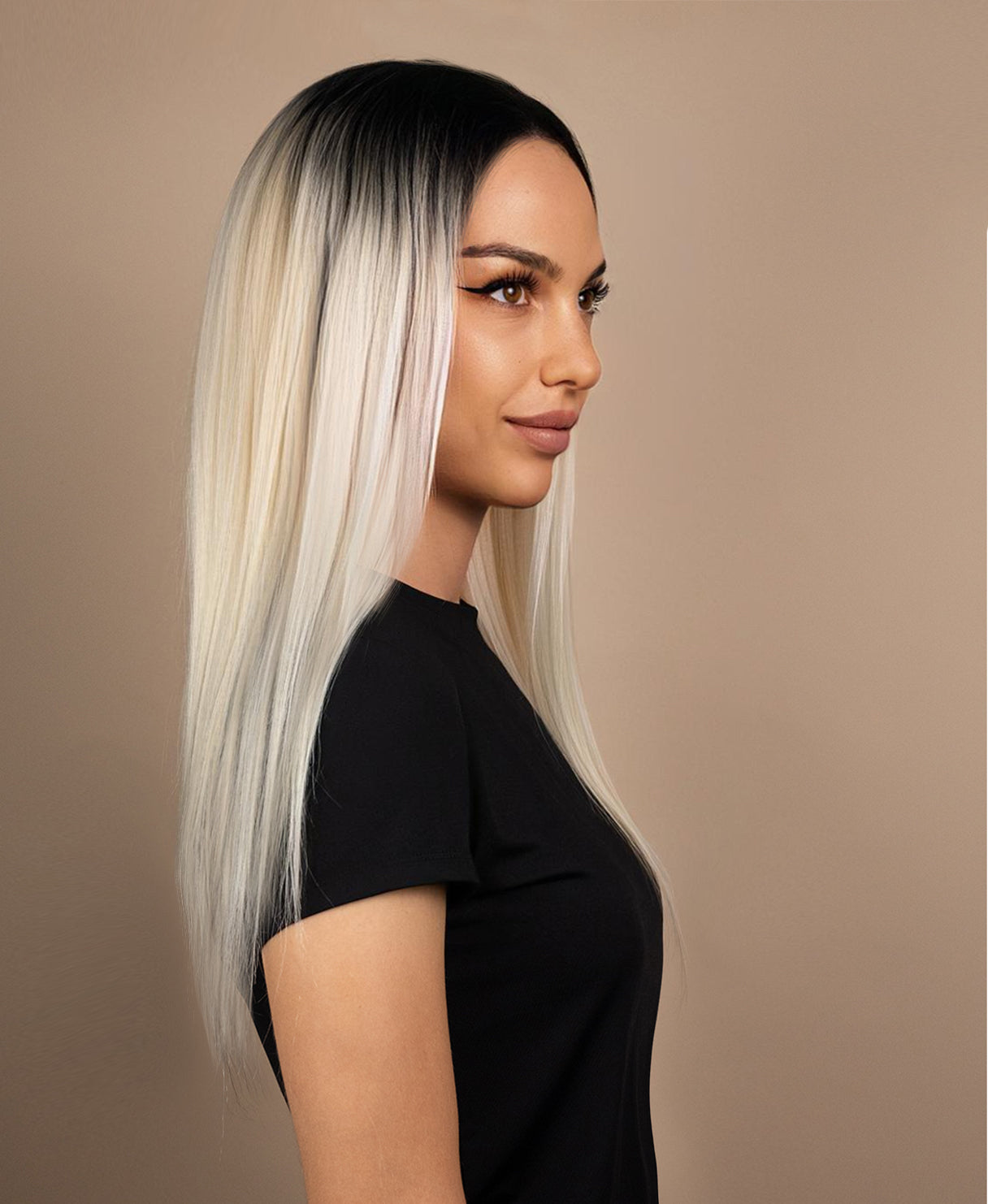 lace front human wig - 16" rooted platinum blonde.