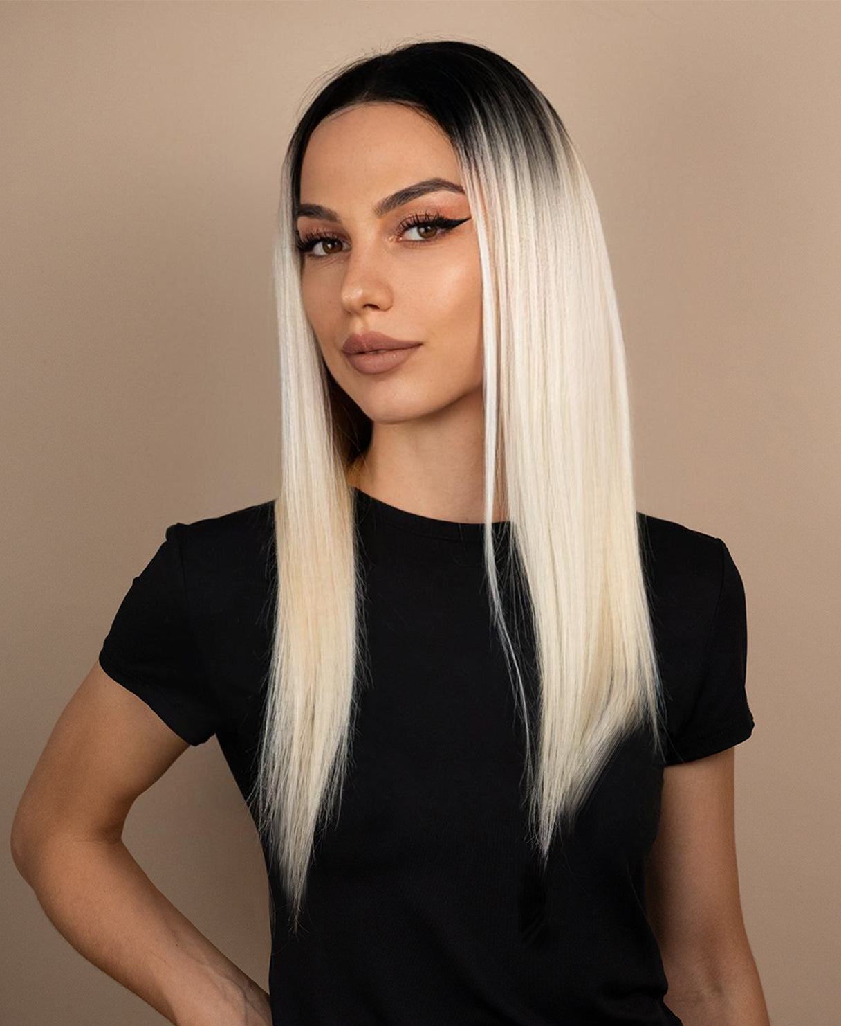 lace front human wig - 16" rooted platinum blonde.