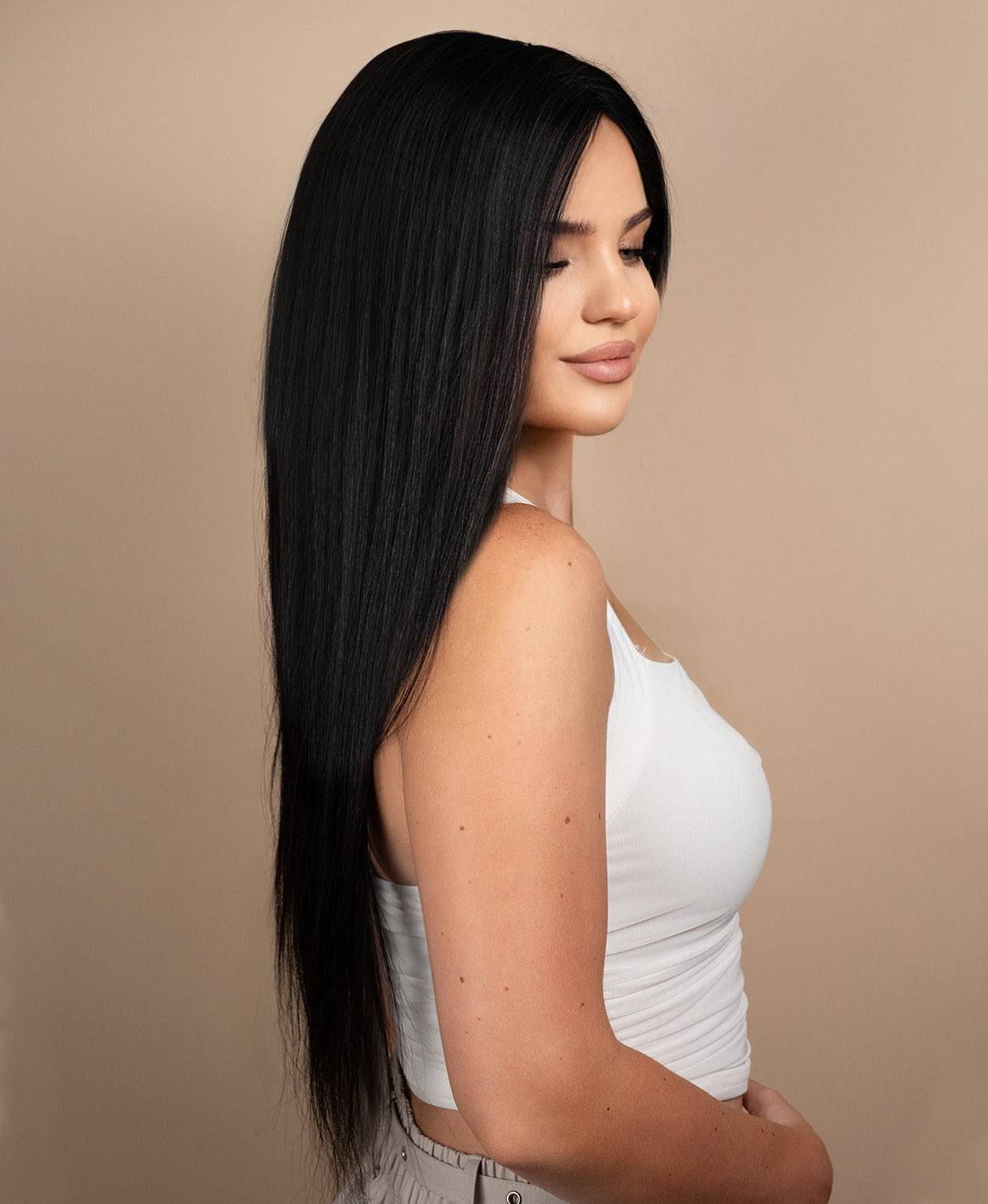 full lace human wig - 22" natural black.