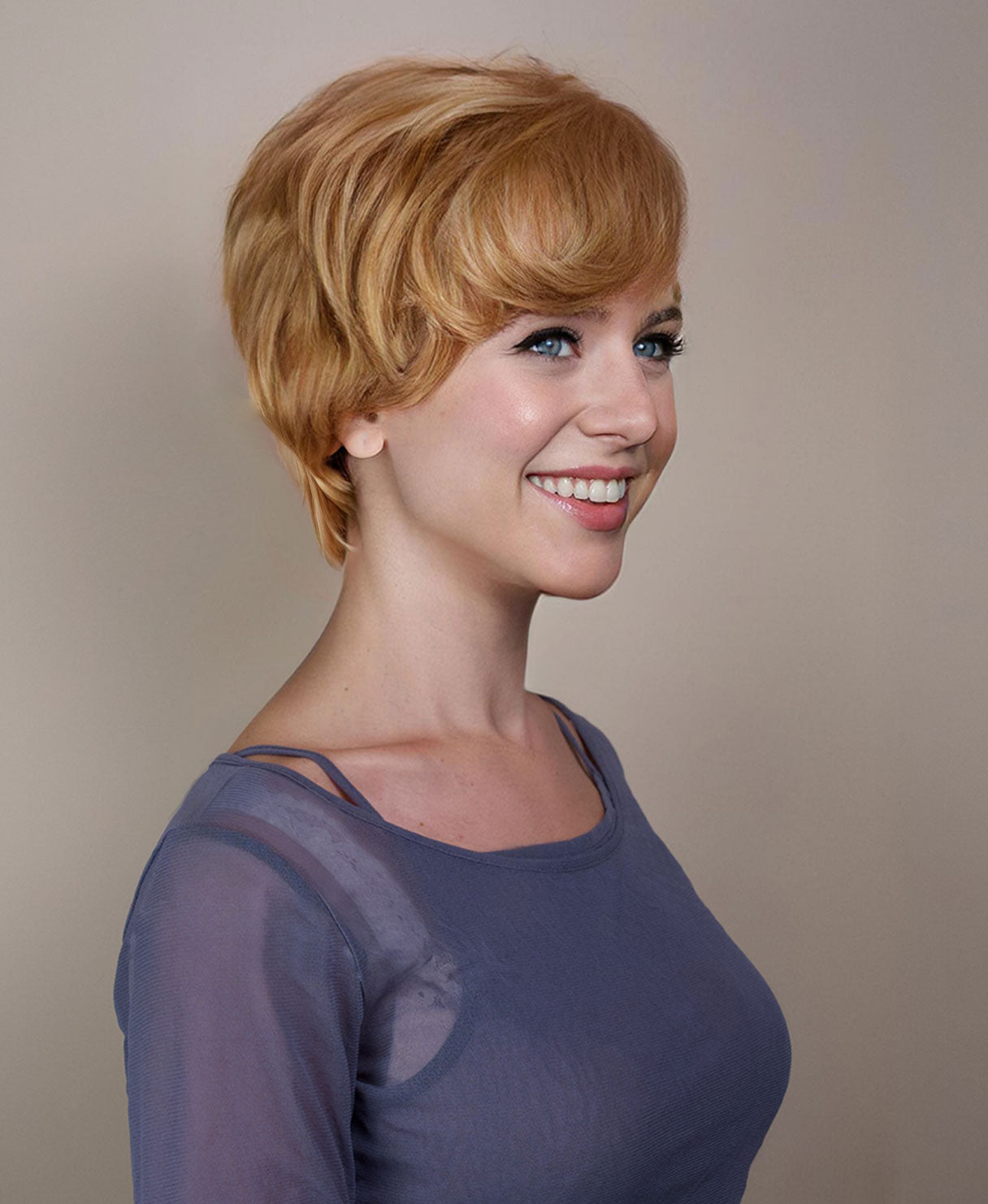 wedge cut human wig - 8" honey blonde.