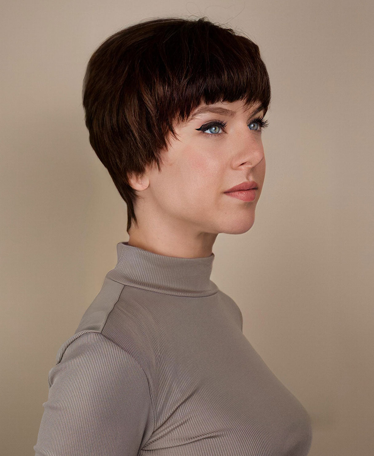 pixie cut human wig - 6" chocolate brown.