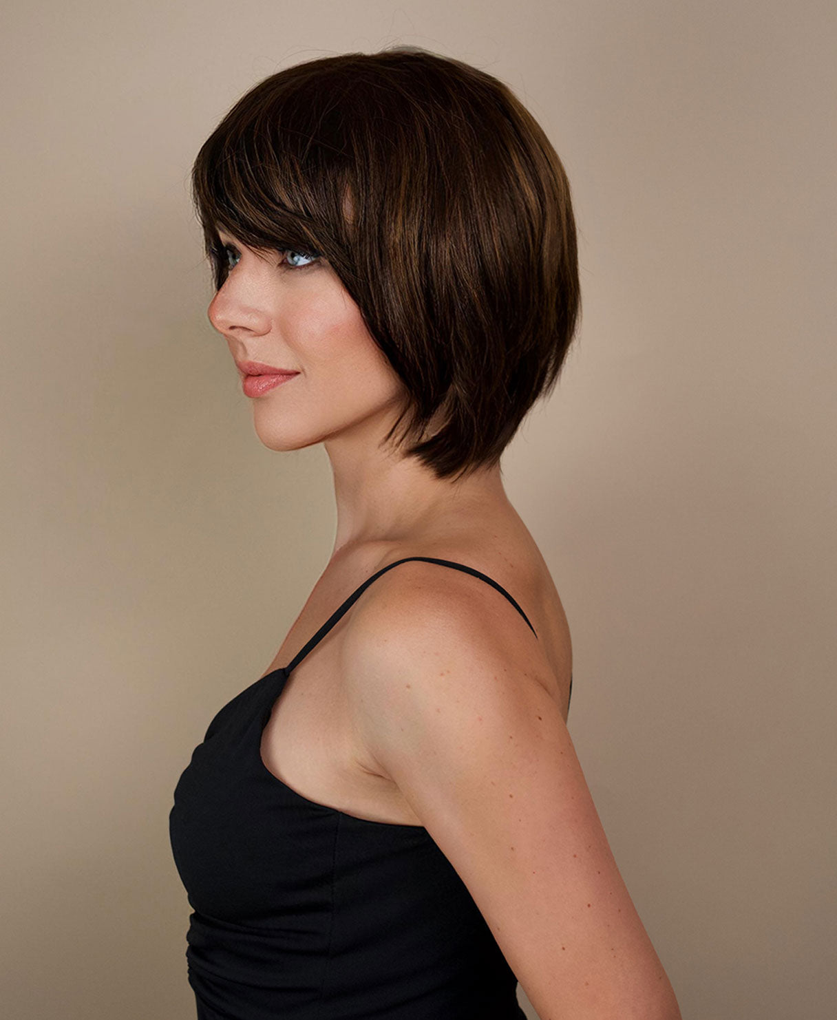 bob with side bangs - 10" brown highlights.