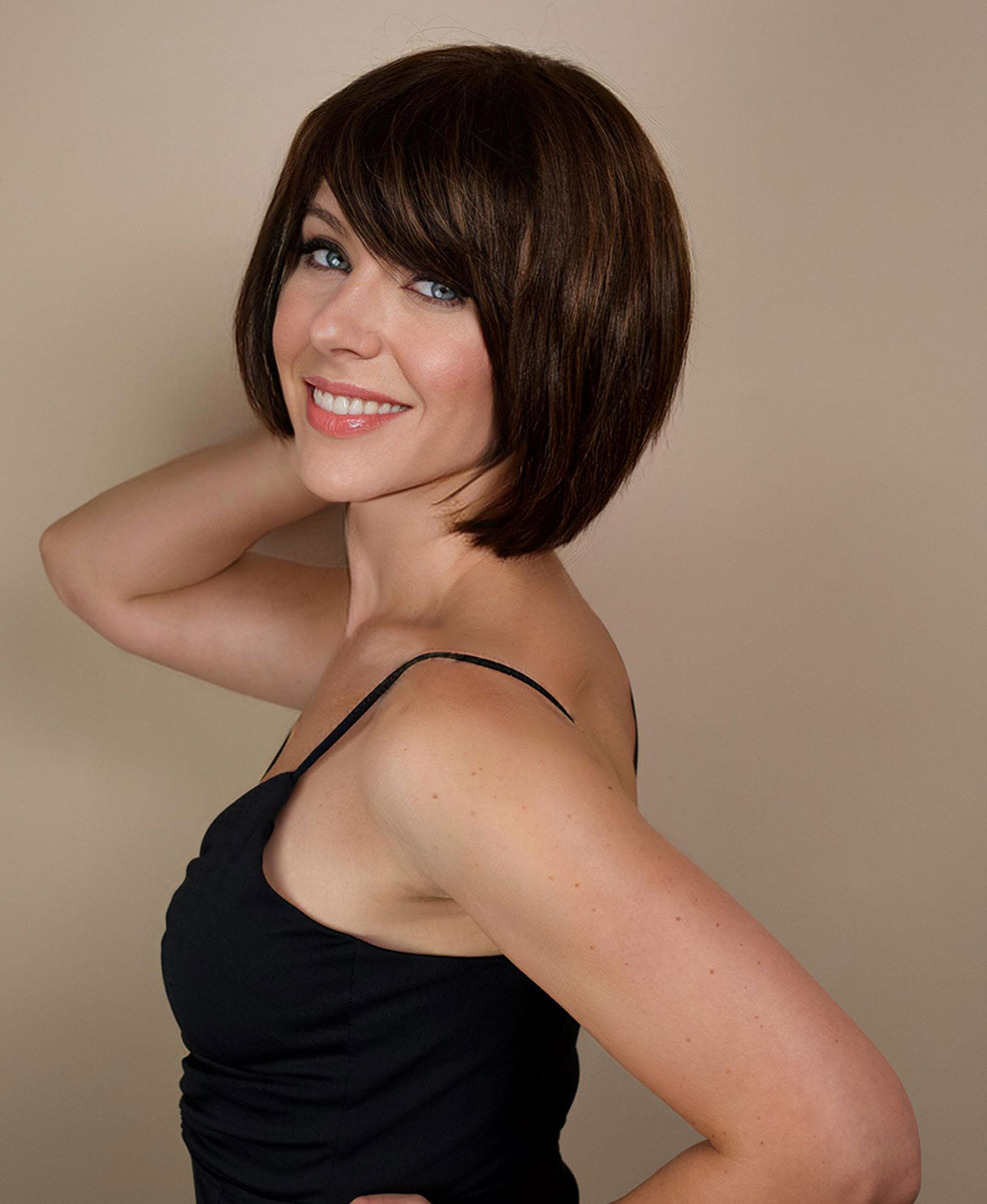 bob with side bangs - 10" brown highlights.