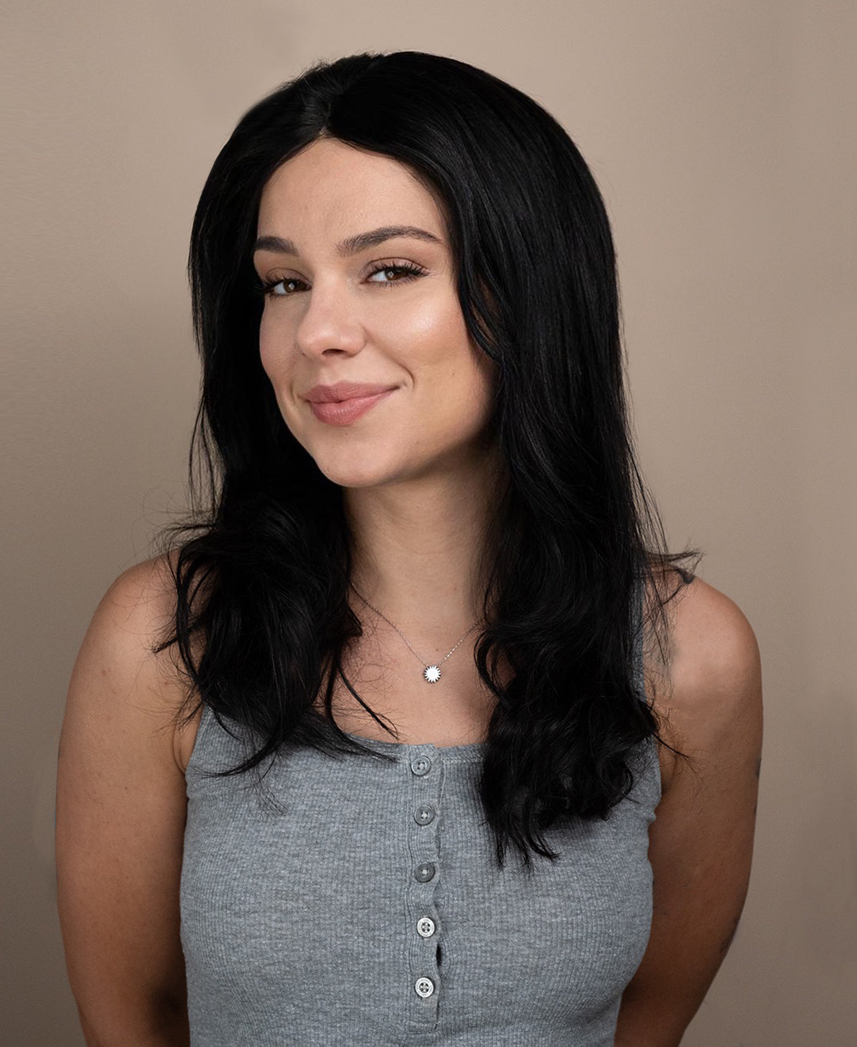 lace front wavy human wig - 18" natural black.