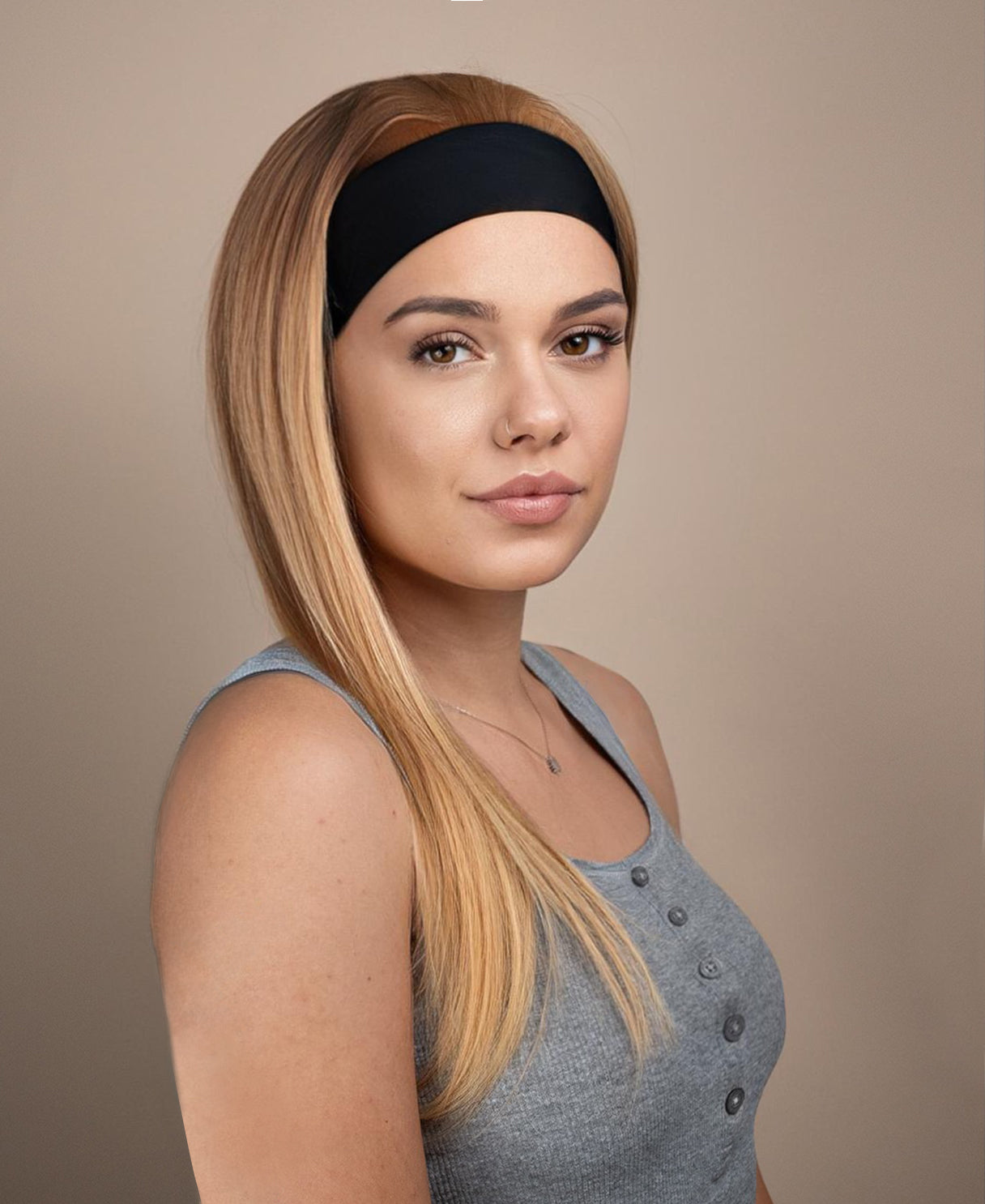 headband human hair wig - 18" strawberry blonde.