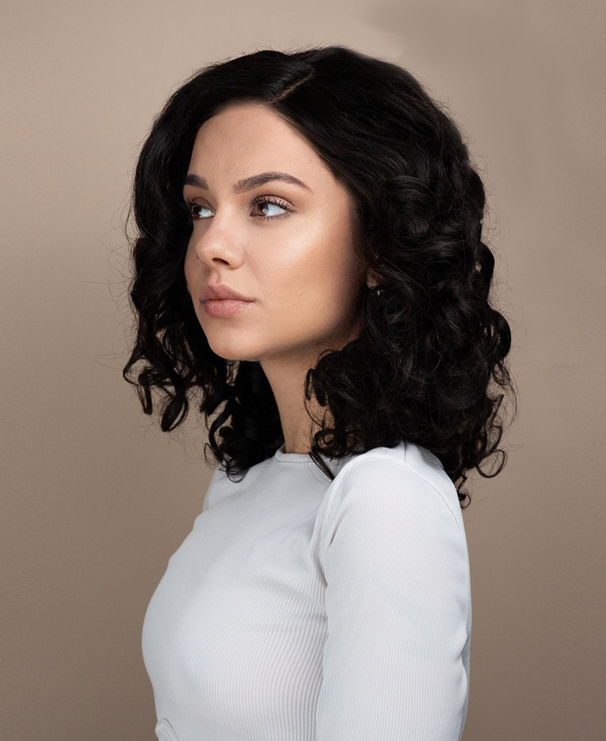 lace front human wig - 16" 3a bouncy curls natural black.