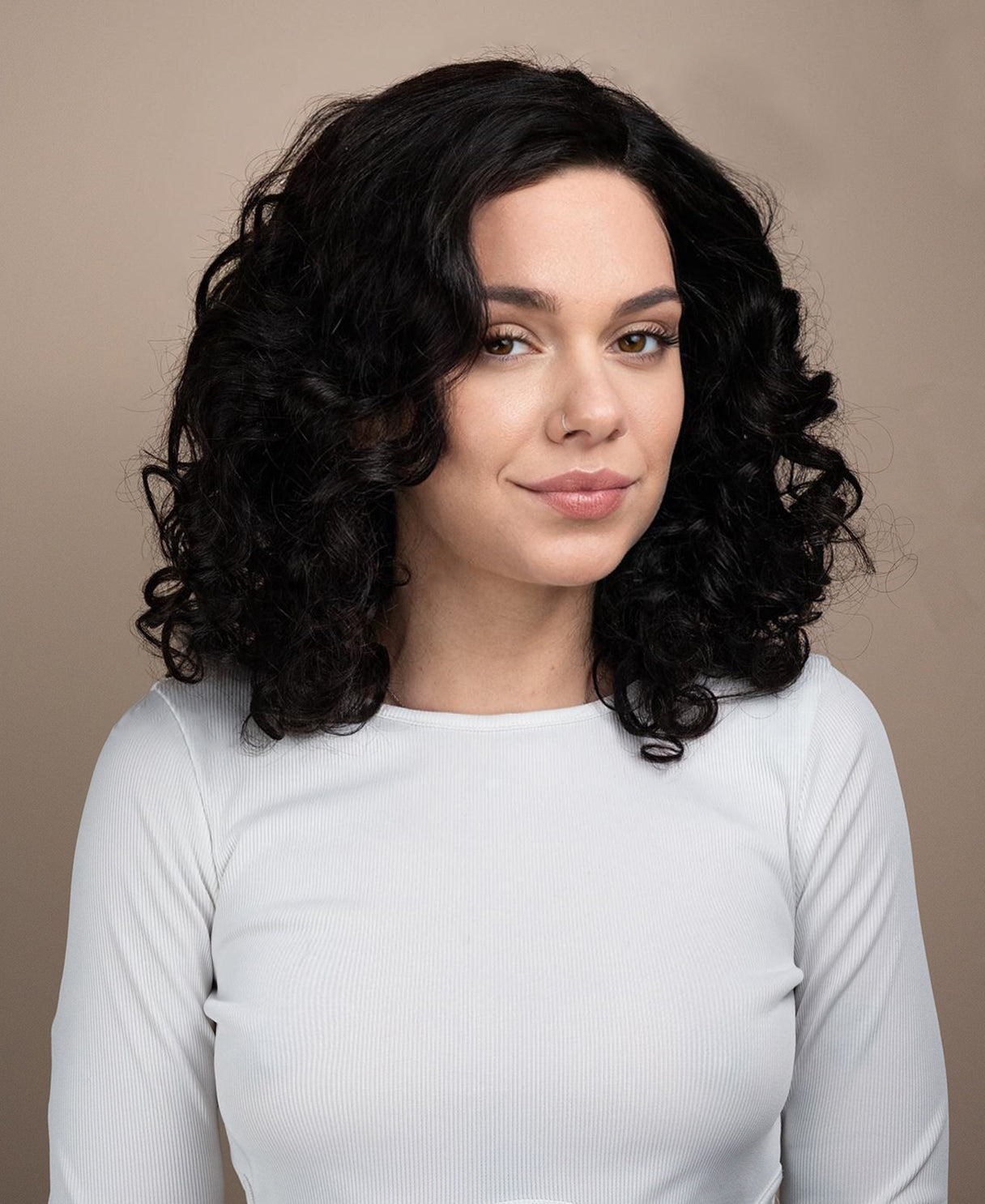 lace front human wig - 16" 3a bouncy curls natural black.
