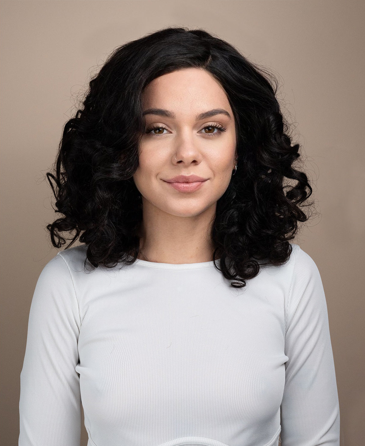 lace front human wig - 16" 3a bouncy curls natural black.