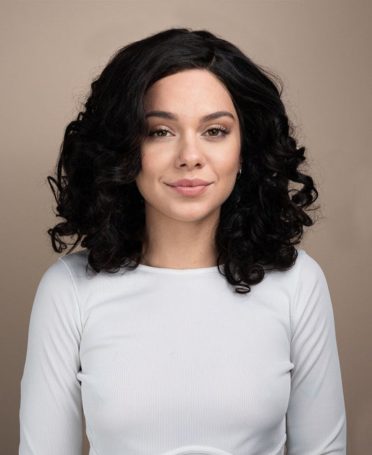 lace front human wig - 16" 3a bouncy curls natural black.