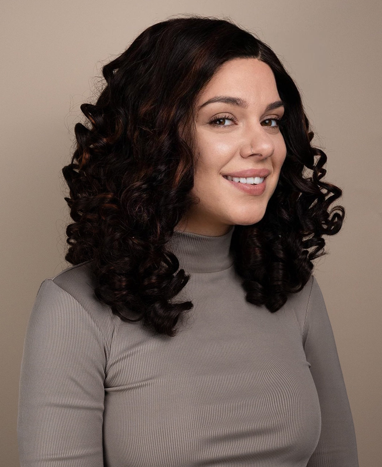 4x4 lace front human wig - 18" 3a curly brown highlights.