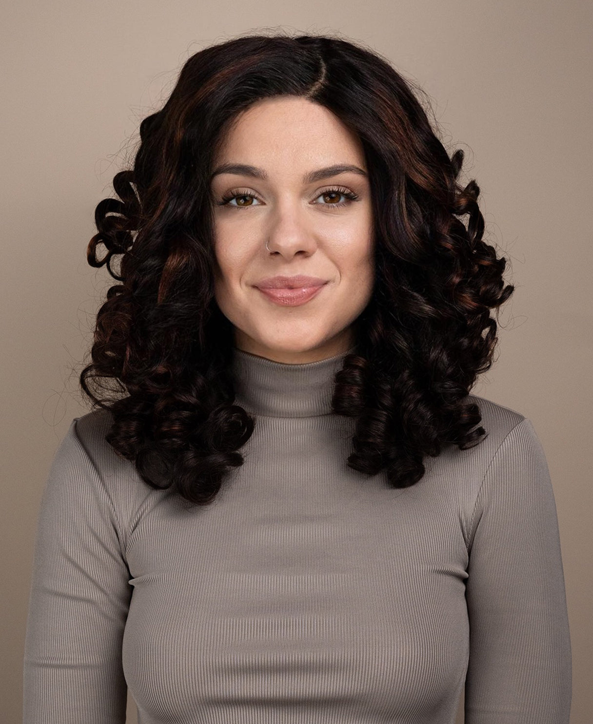 4x4 lace front human wig - 18" 3a curly brown highlights.