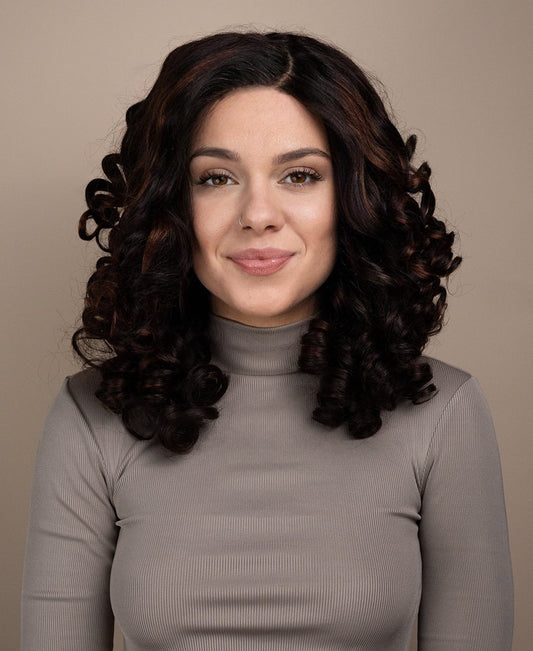 4x4 lace front human wig - 18" 3a curly brown highlights.