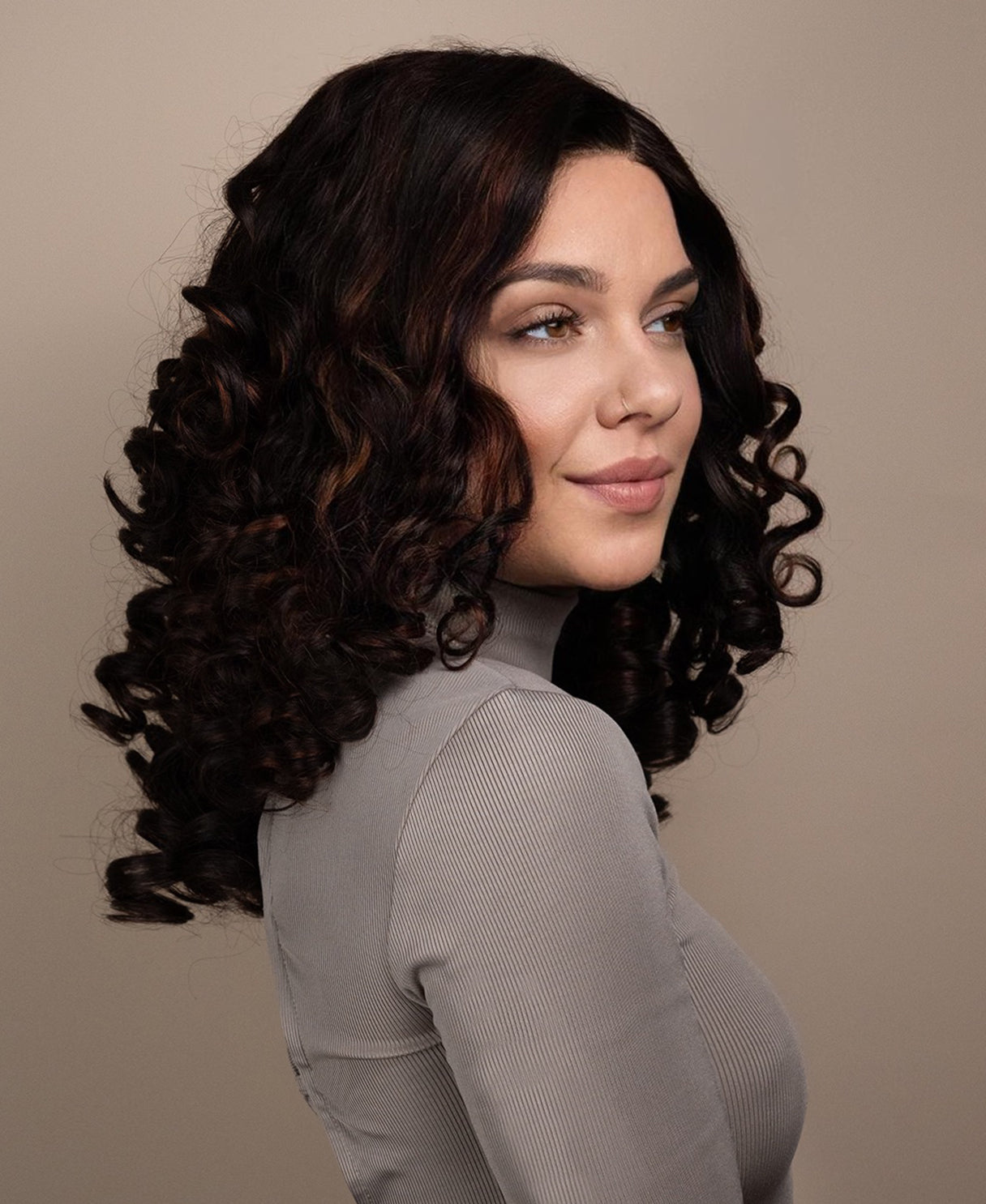 4x4 lace front human wig - 18" 3a curly brown highlights.