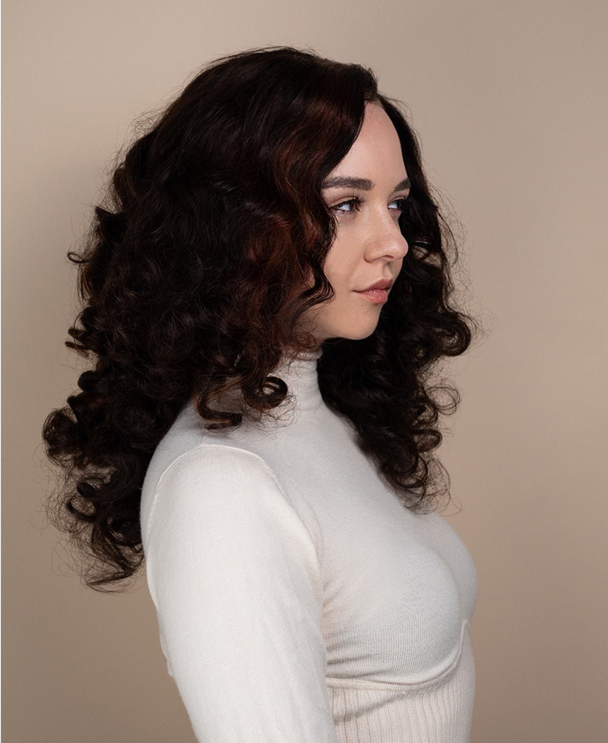 4x4 lace front human wig - 18" 3a curly brown highlights.