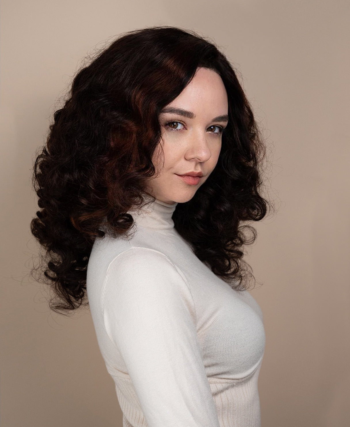 4x4 lace front human wig - 18" 3a curly brown highlights.