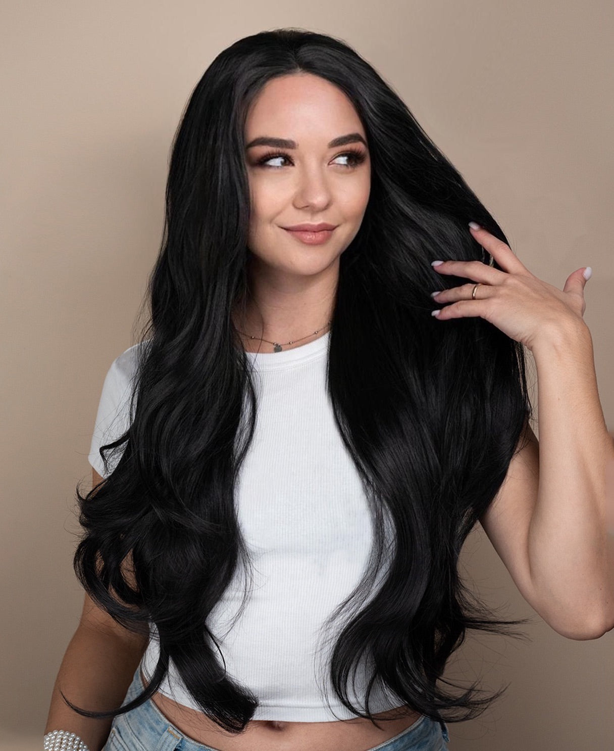 vegan fiber long blowout wig - 24" natural black.