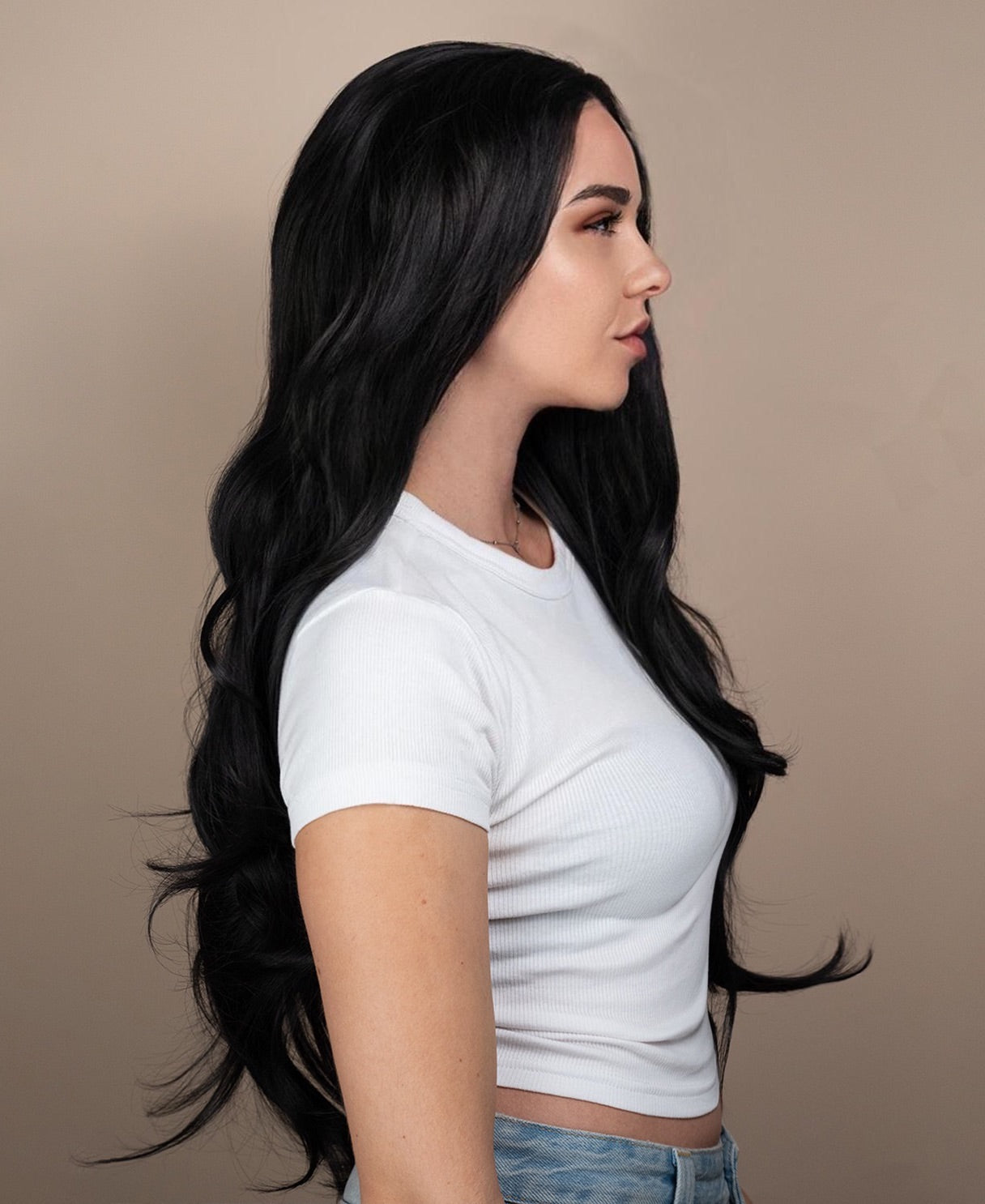 vegan fiber long blowout wig - 24" natural black.