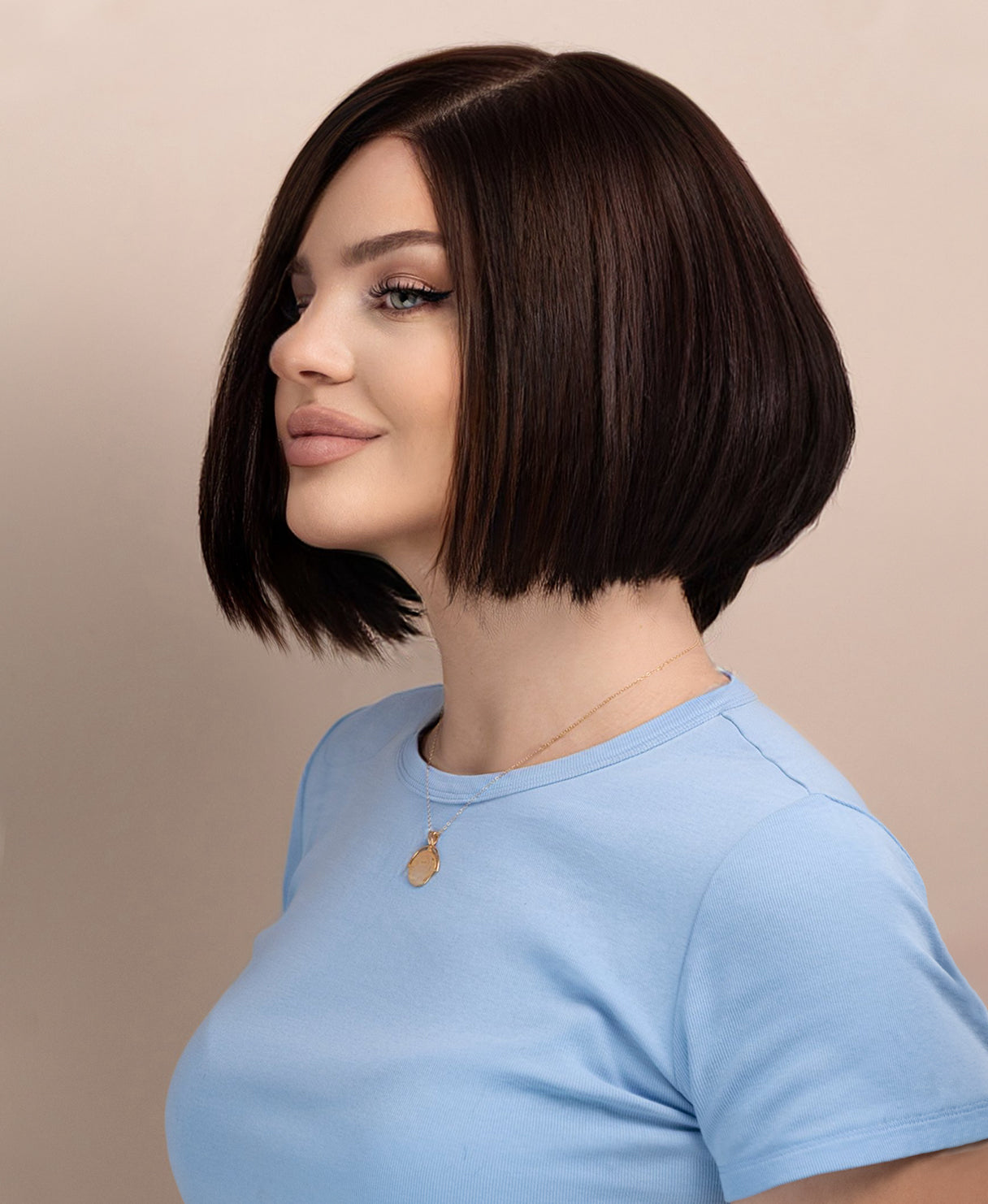 wedge bob t-part human wig - 8" chocolate brown.
