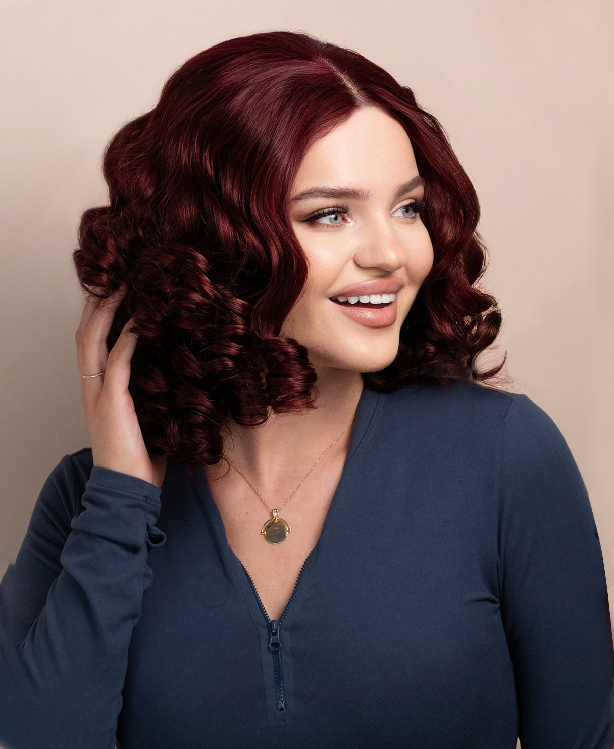 bouncy curls human wig - 14" dark red.