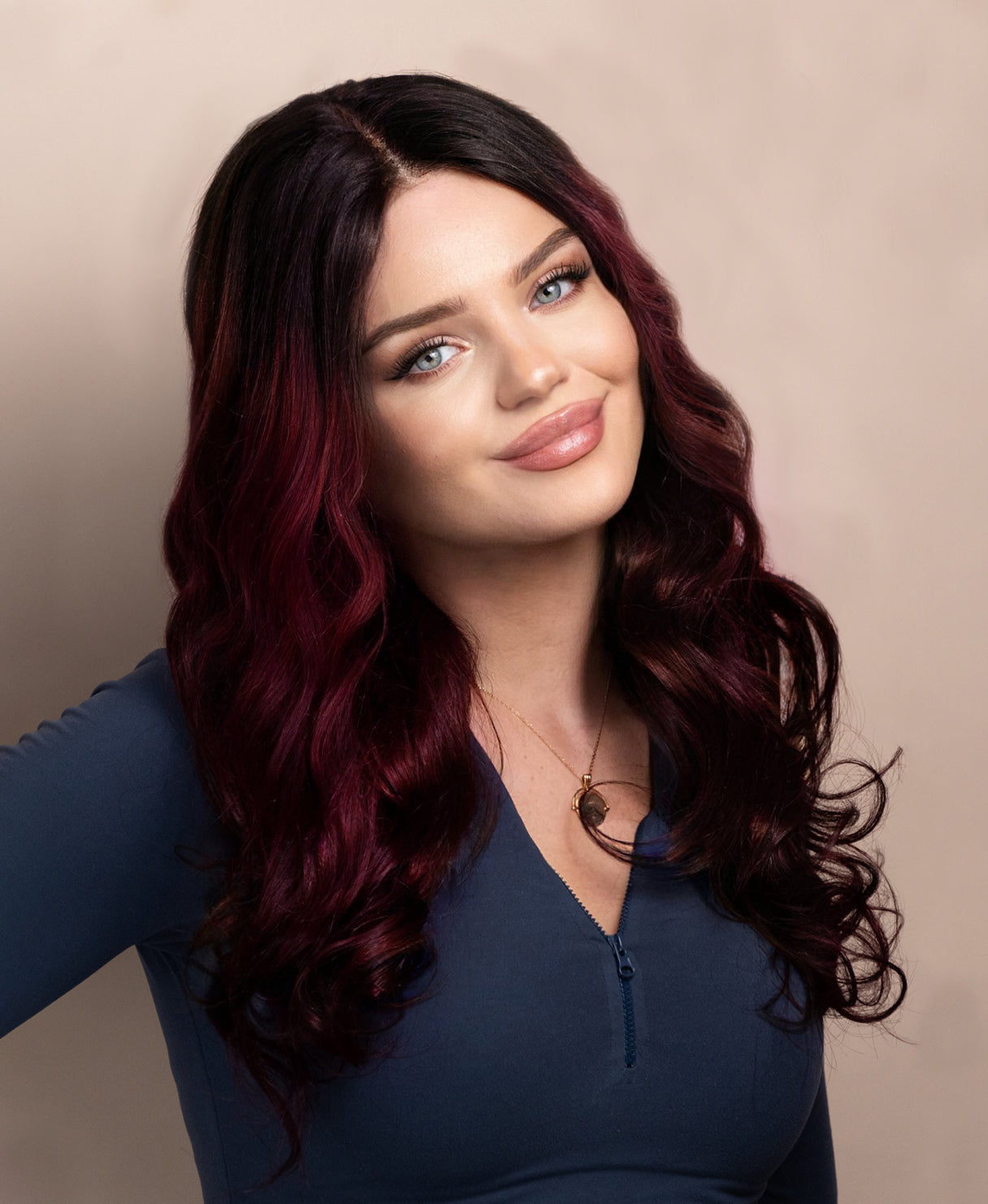 wavy human wig - 20" rooted red.