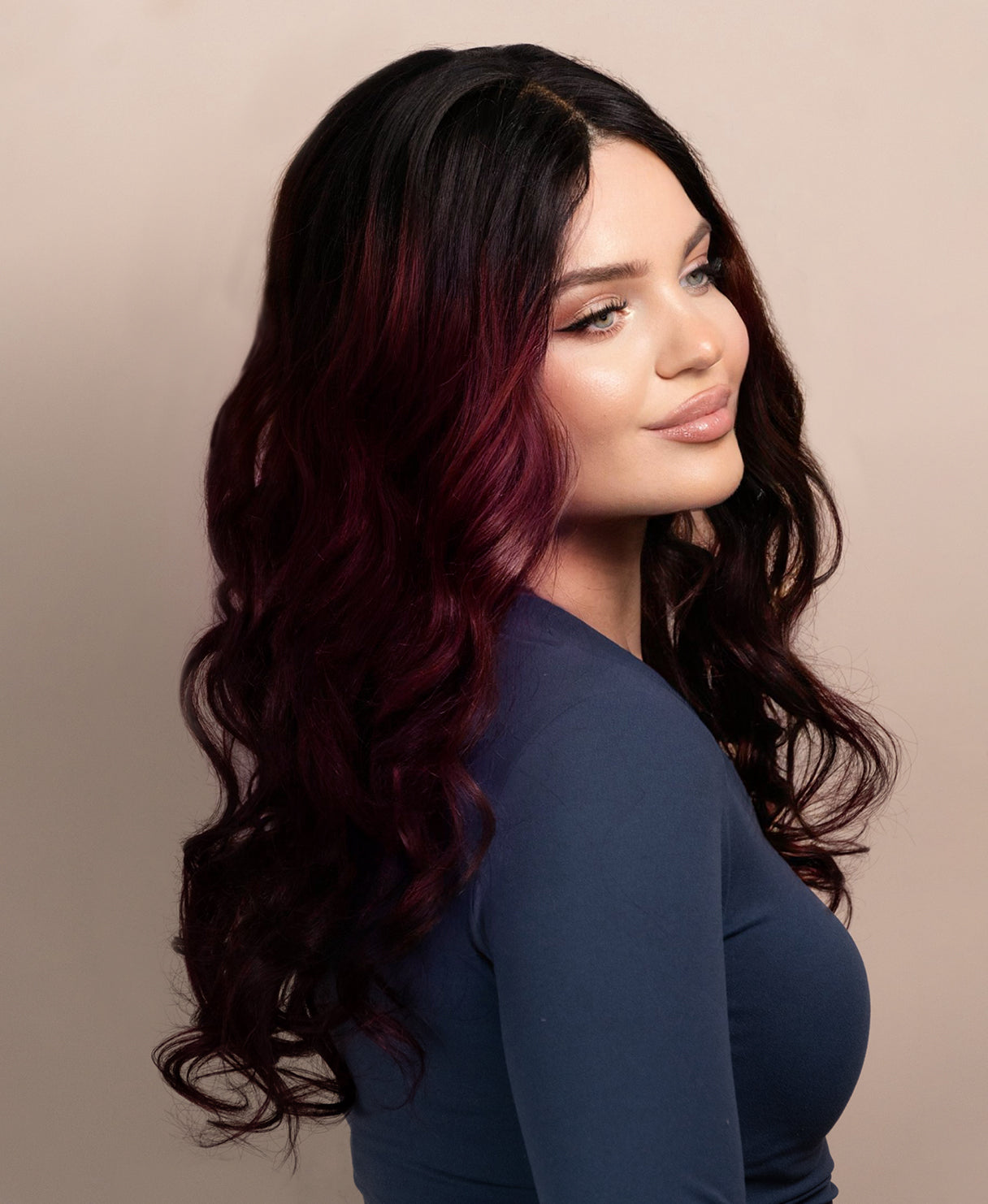 wavy human wig - 20" rooted red.